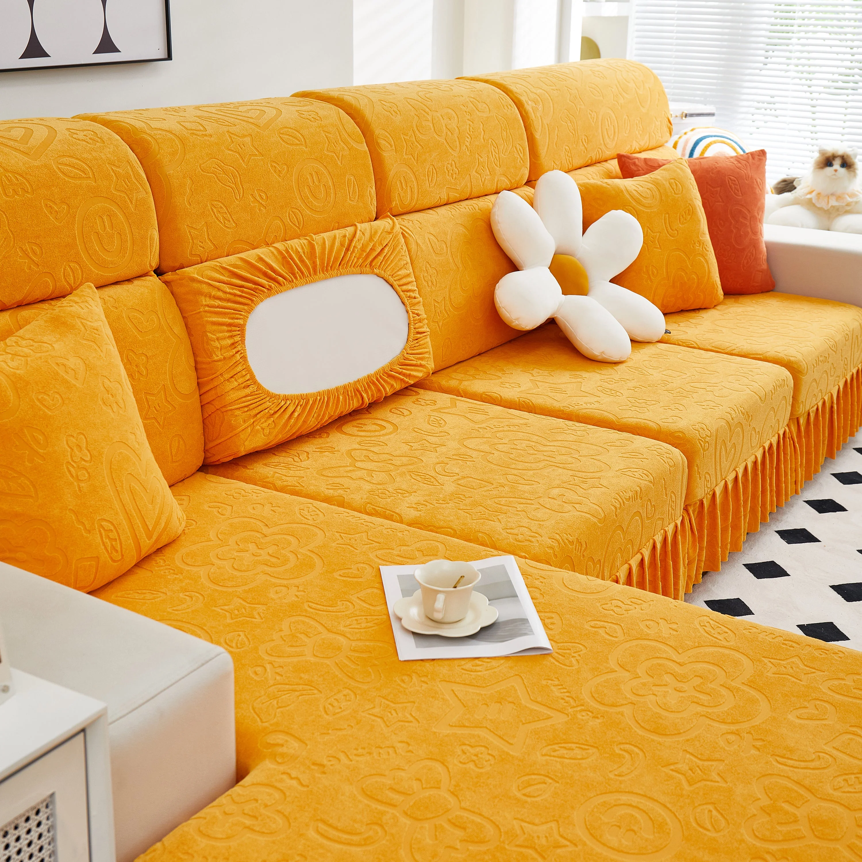 Elastic Skirted Couch Cushion Covers for 1/2/3/4-Seater Sofas, Furniture Protector for Pets, Kids - Image 154