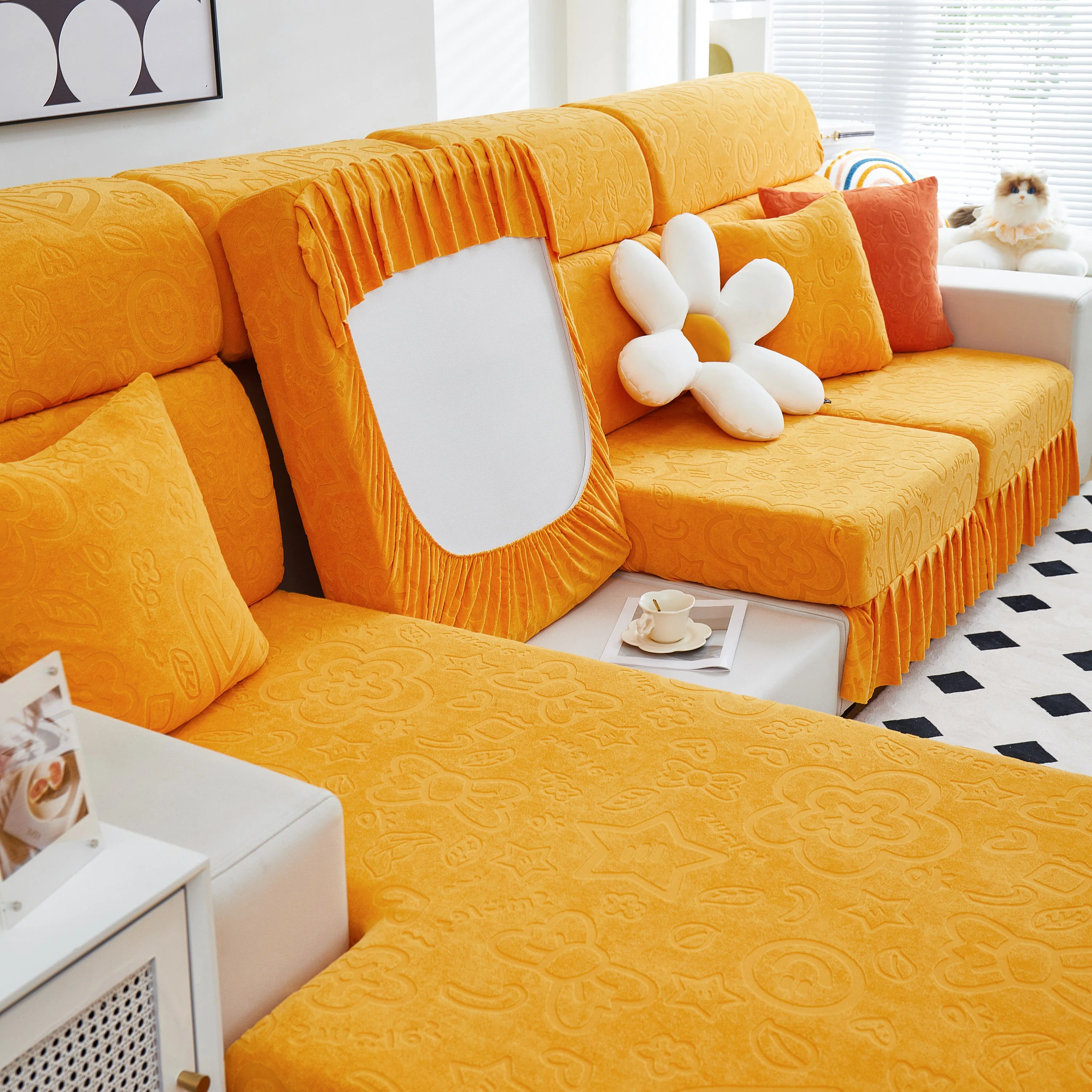 Elastic Skirted Couch Cushion Covers for 1/2/3/4-Seater Sofas, Furniture Protector for Pets, Kids - Image 155