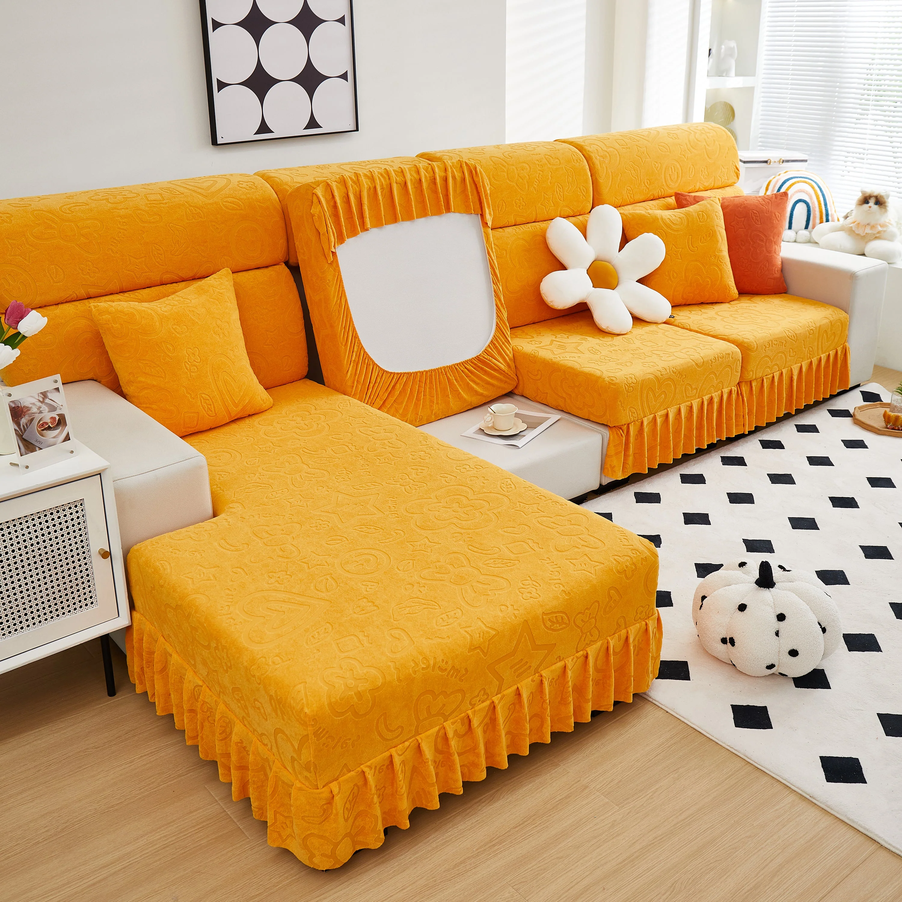 Elastic Skirted Couch Cushion Covers for 1/2/3/4-Seater Sofas, Furniture Protector for Pets, Kids - Image 156
