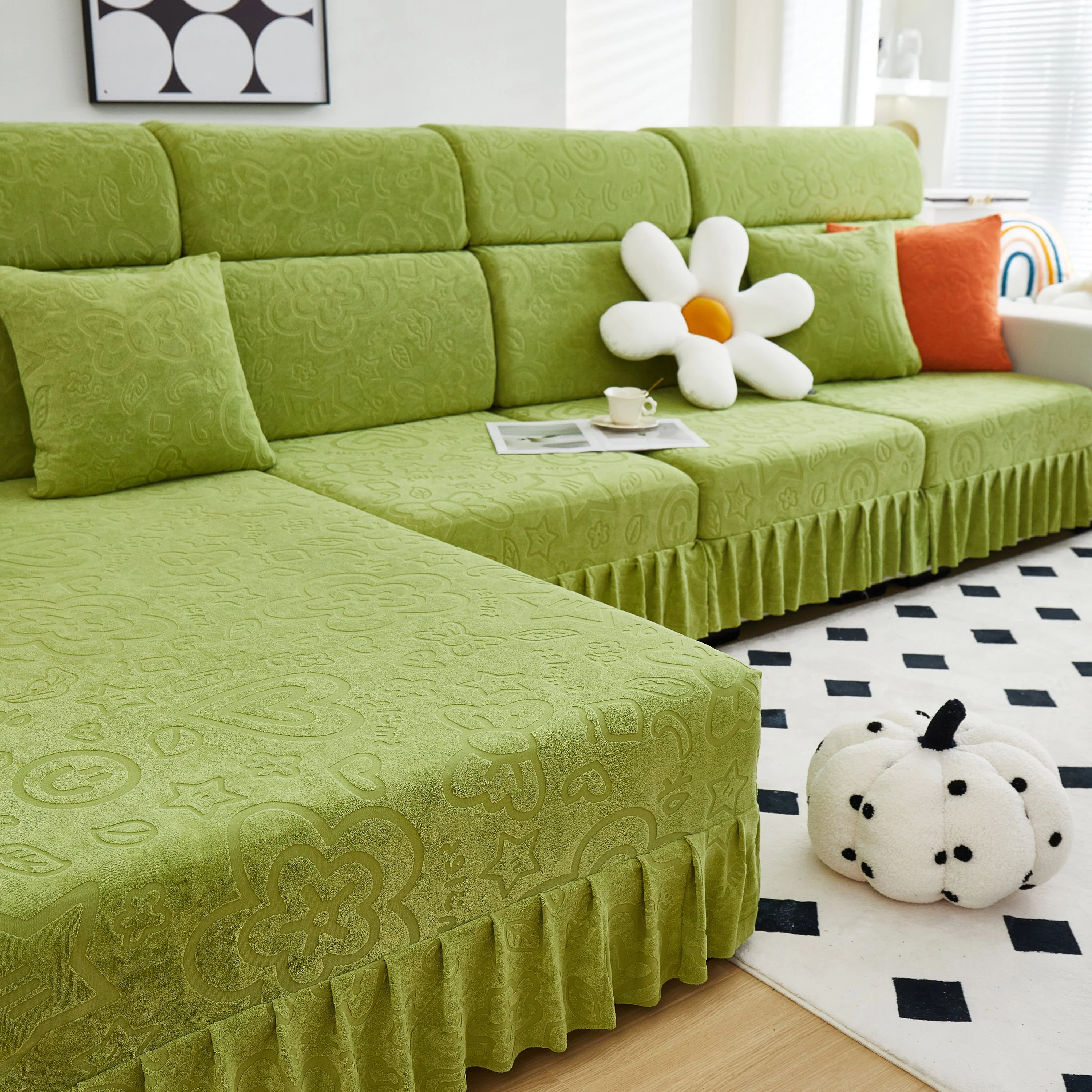 Elastic Skirted Couch Cushion Covers for 1/2/3/4-Seater Sofas, Furniture Protector for Pets, Kids - Image 163