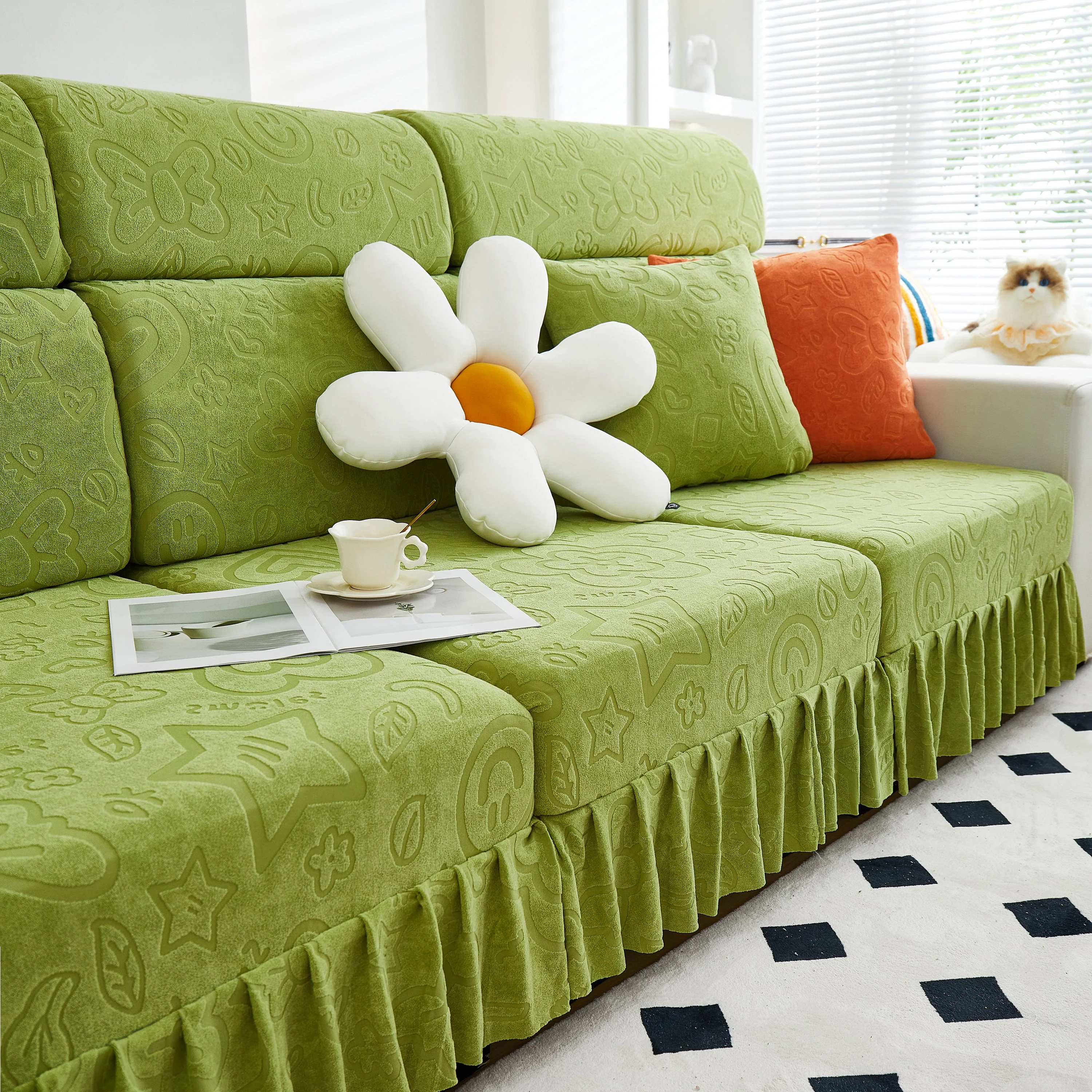 Elastic Skirted Couch Cushion Covers for 1/2/3/4-Seater Sofas, Furniture Protector for Pets, Kids - Image 164