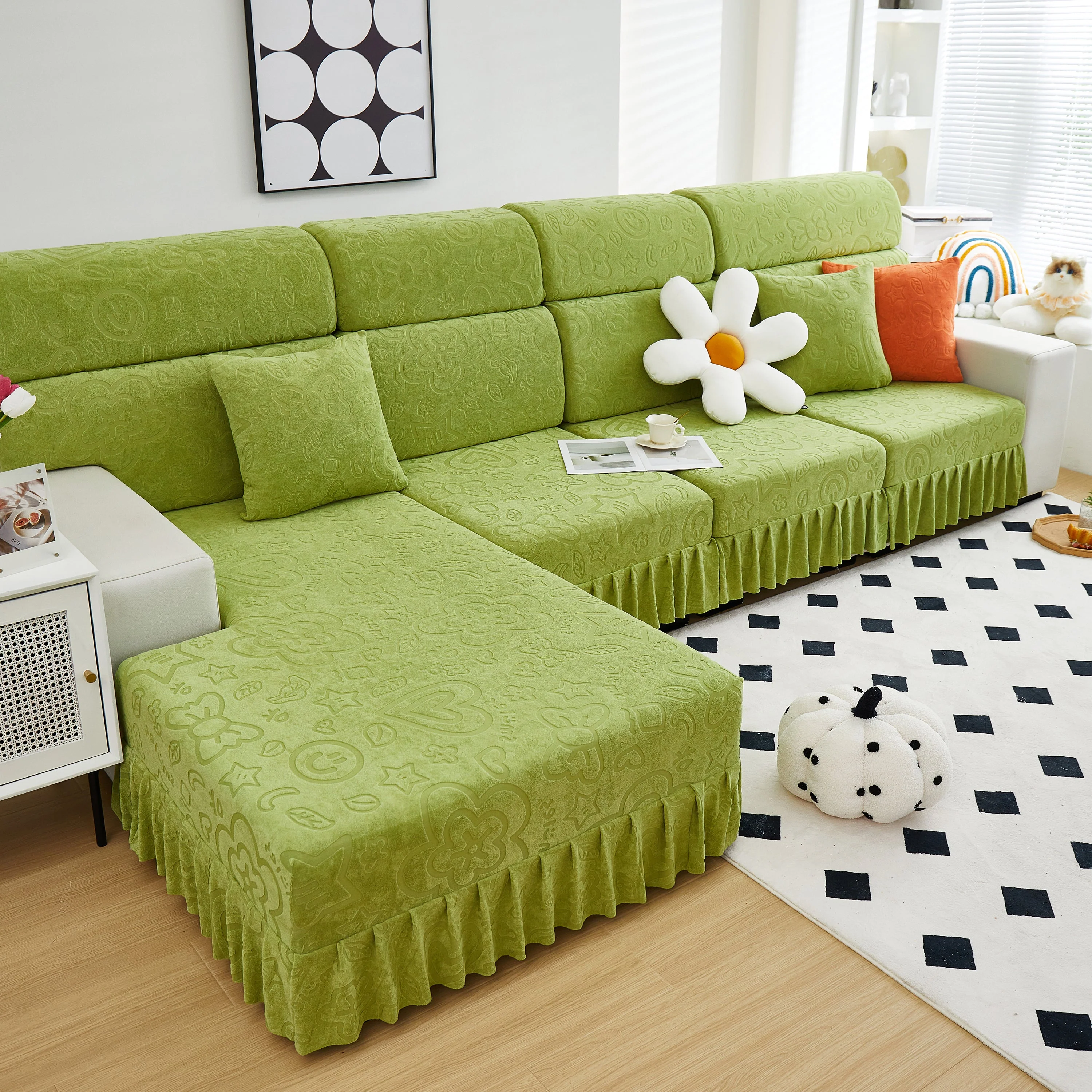 Elastic Skirted Couch Cushion Covers for 1/2/3/4-Seater Sofas, Furniture Protector for Pets, Kids - Image 165