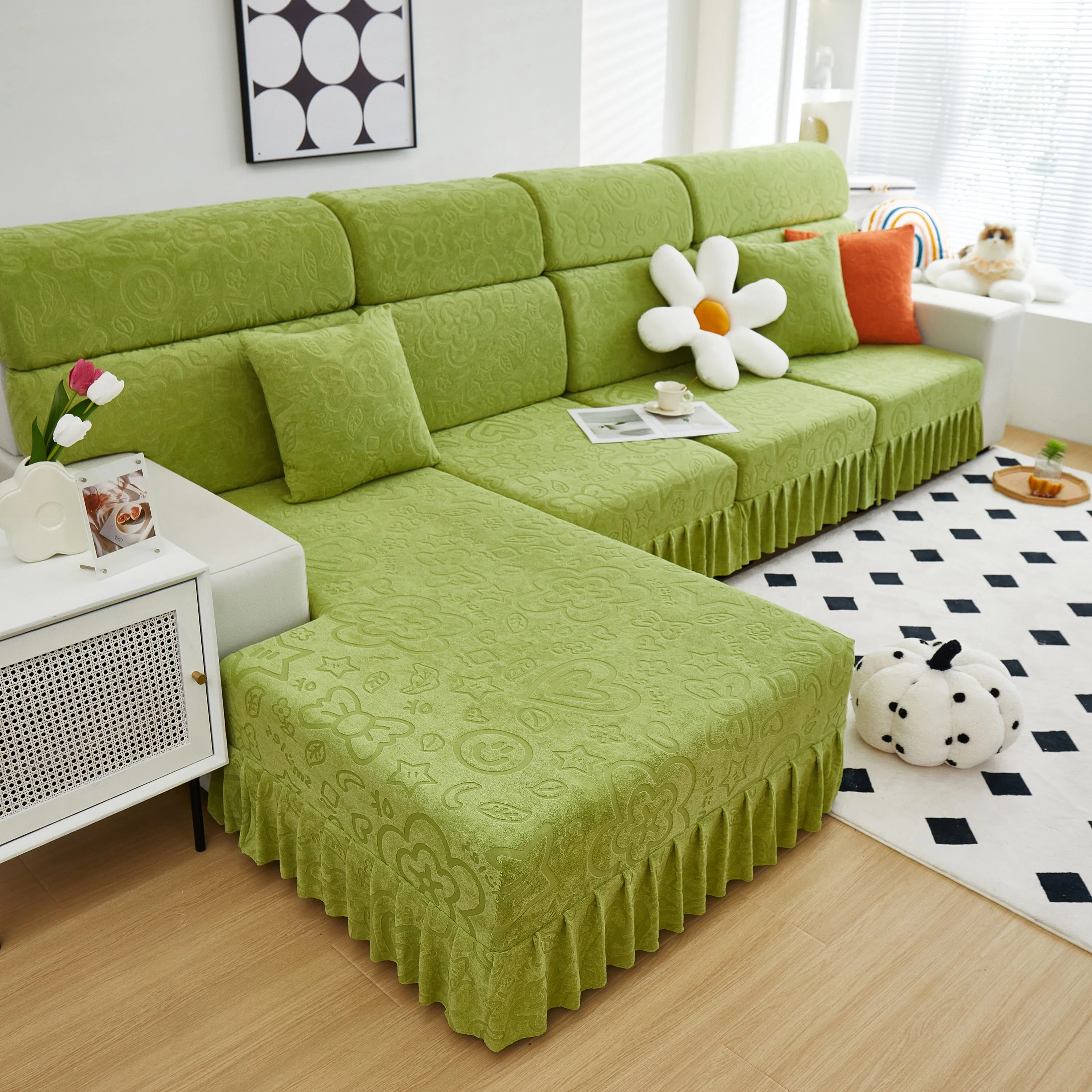 Elastic Skirted Couch Cushion Covers for 1/2/3/4-Seater Sofas, Furniture Protector for Pets, Kids - Image 166