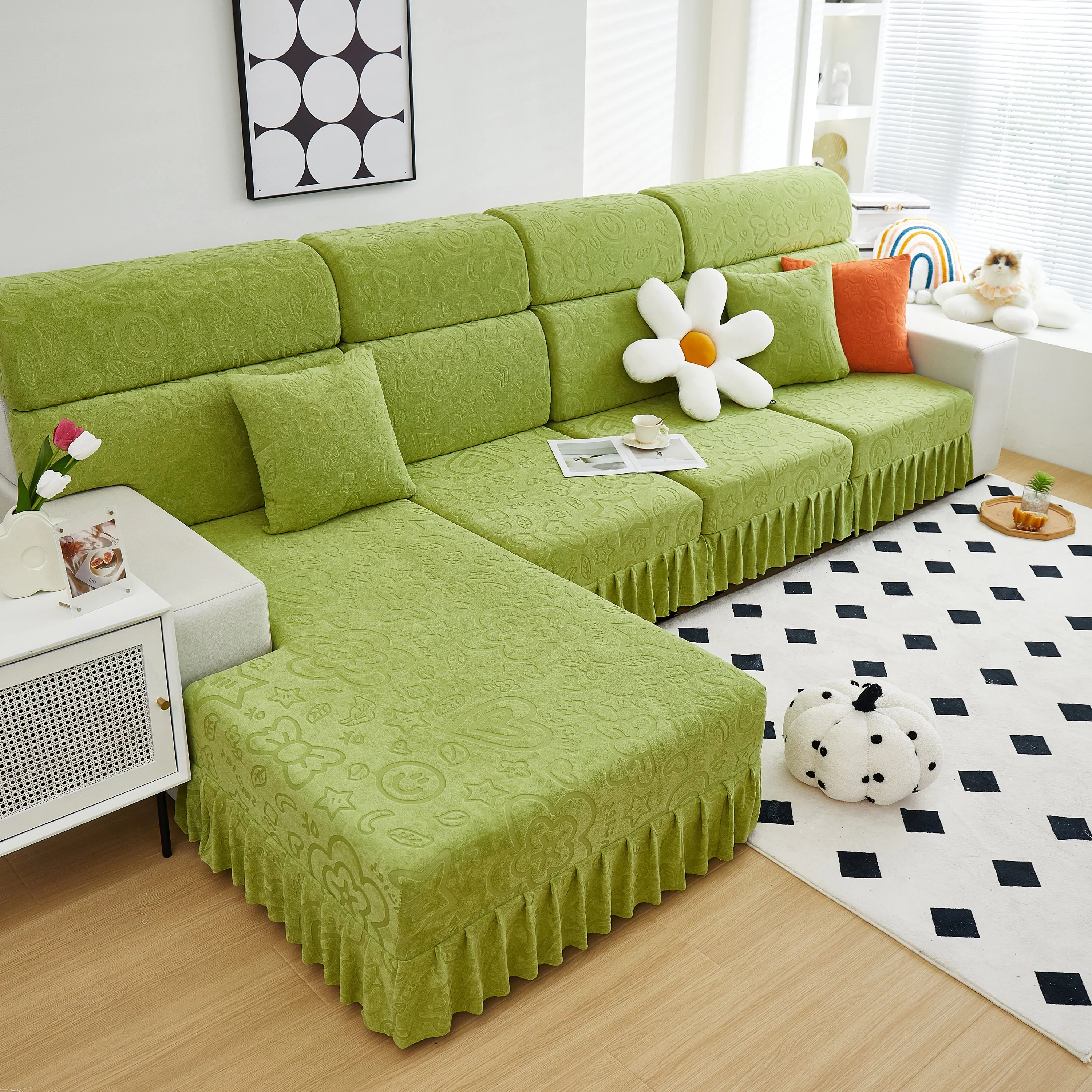 Elastic Skirted Couch Cushion Covers for 1/2/3/4-Seater Sofas, Furniture Protector for Pets, Kids - Image 167