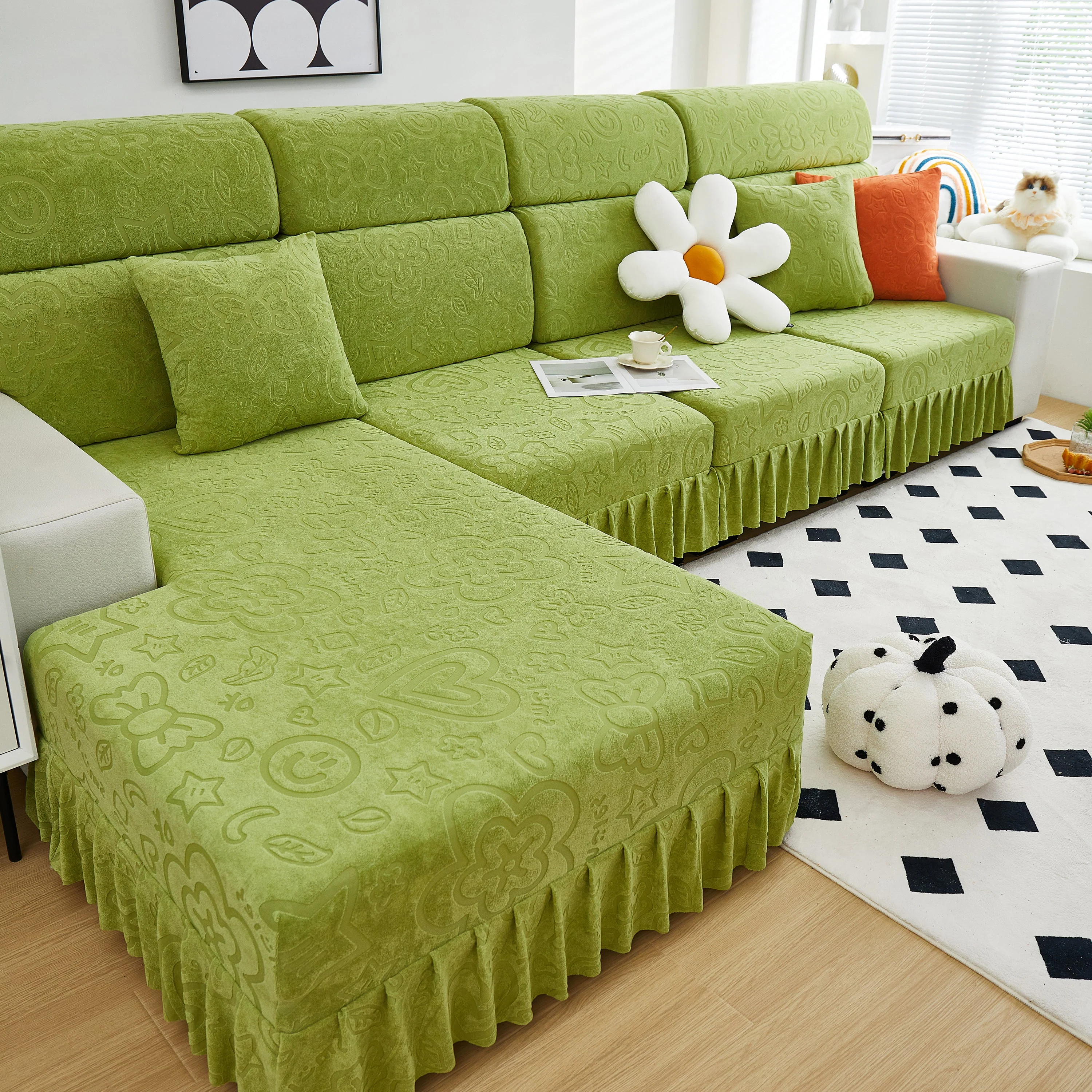 Elastic Skirted Couch Cushion Covers for 1/2/3/4-Seater Sofas, Furniture Protector for Pets, Kids - Image 168