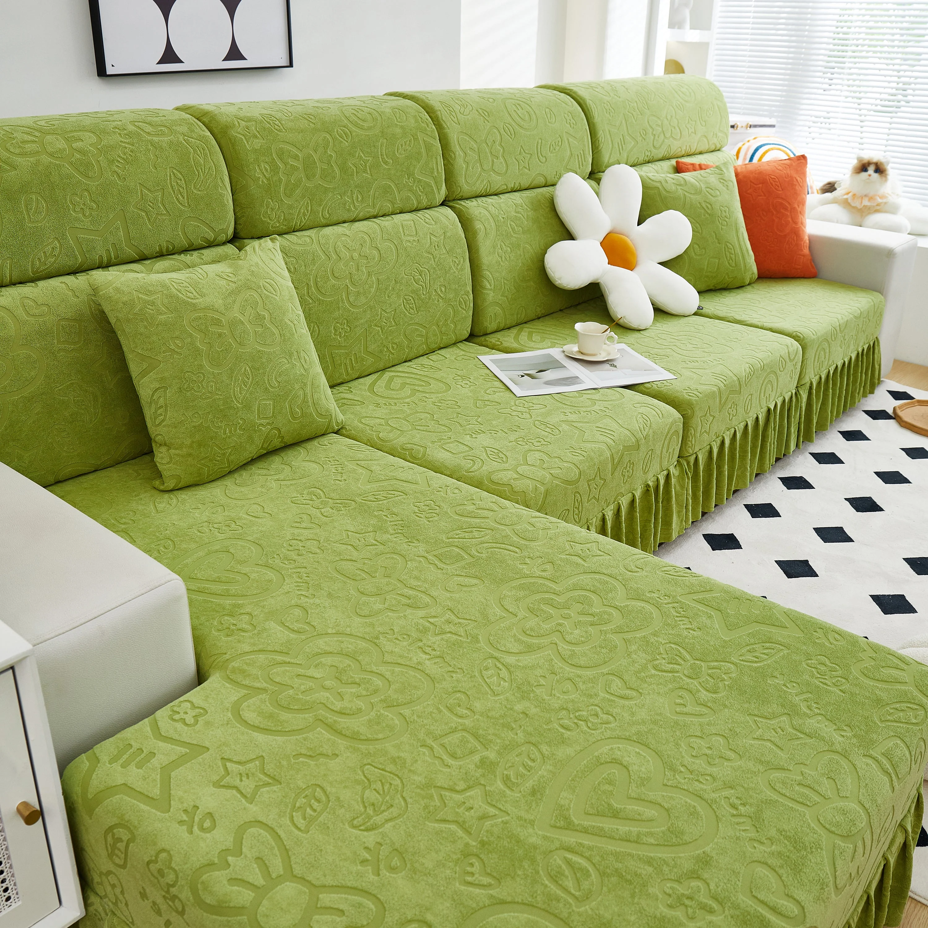 Elastic Skirted Couch Cushion Covers for 1/2/3/4-Seater Sofas, Furniture Protector for Pets, Kids - Image 169