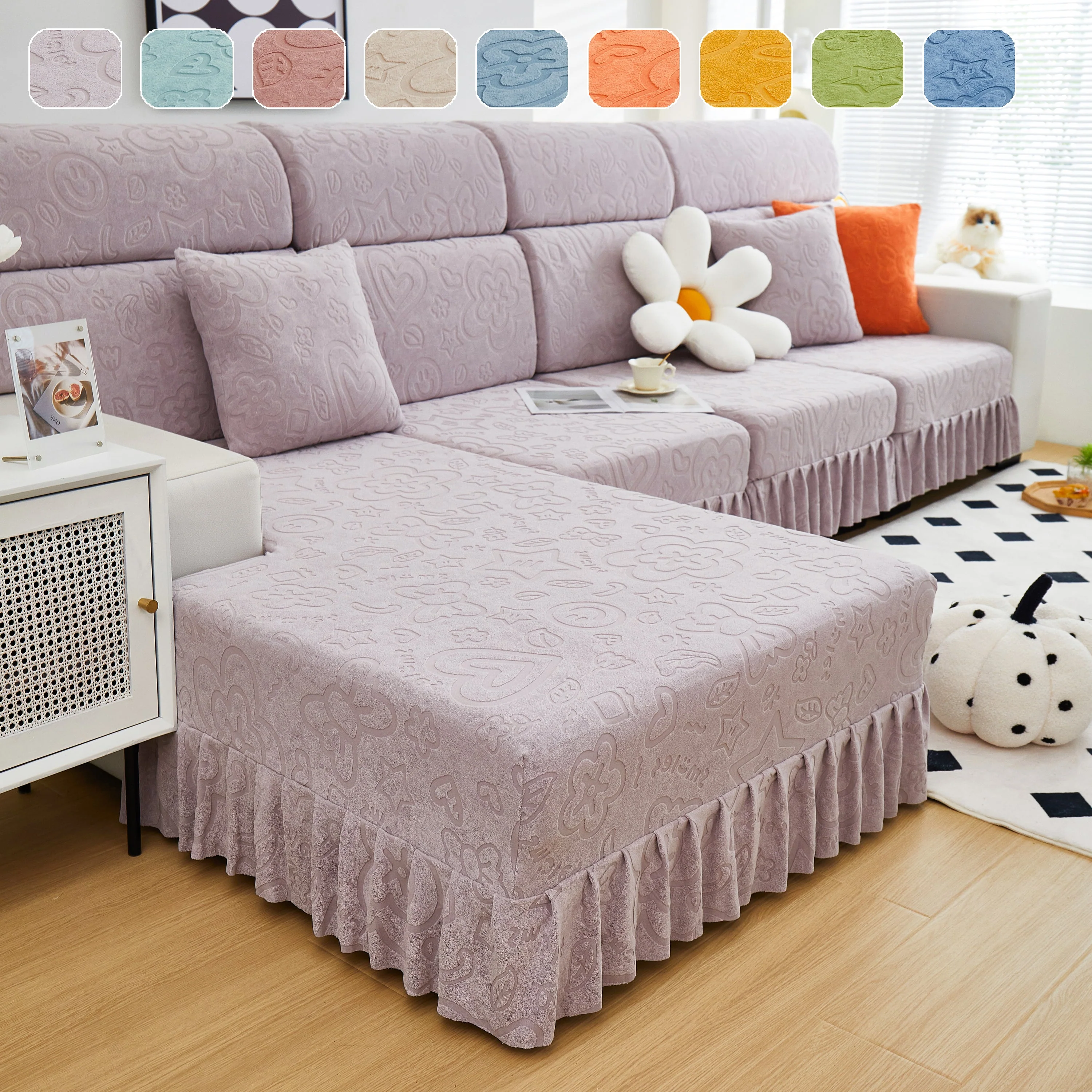 Elastic Skirted Couch Cushion Covers for 1/2/3/4-Seater Sofas, Furniture Protector for Pets, Kids - Image 17