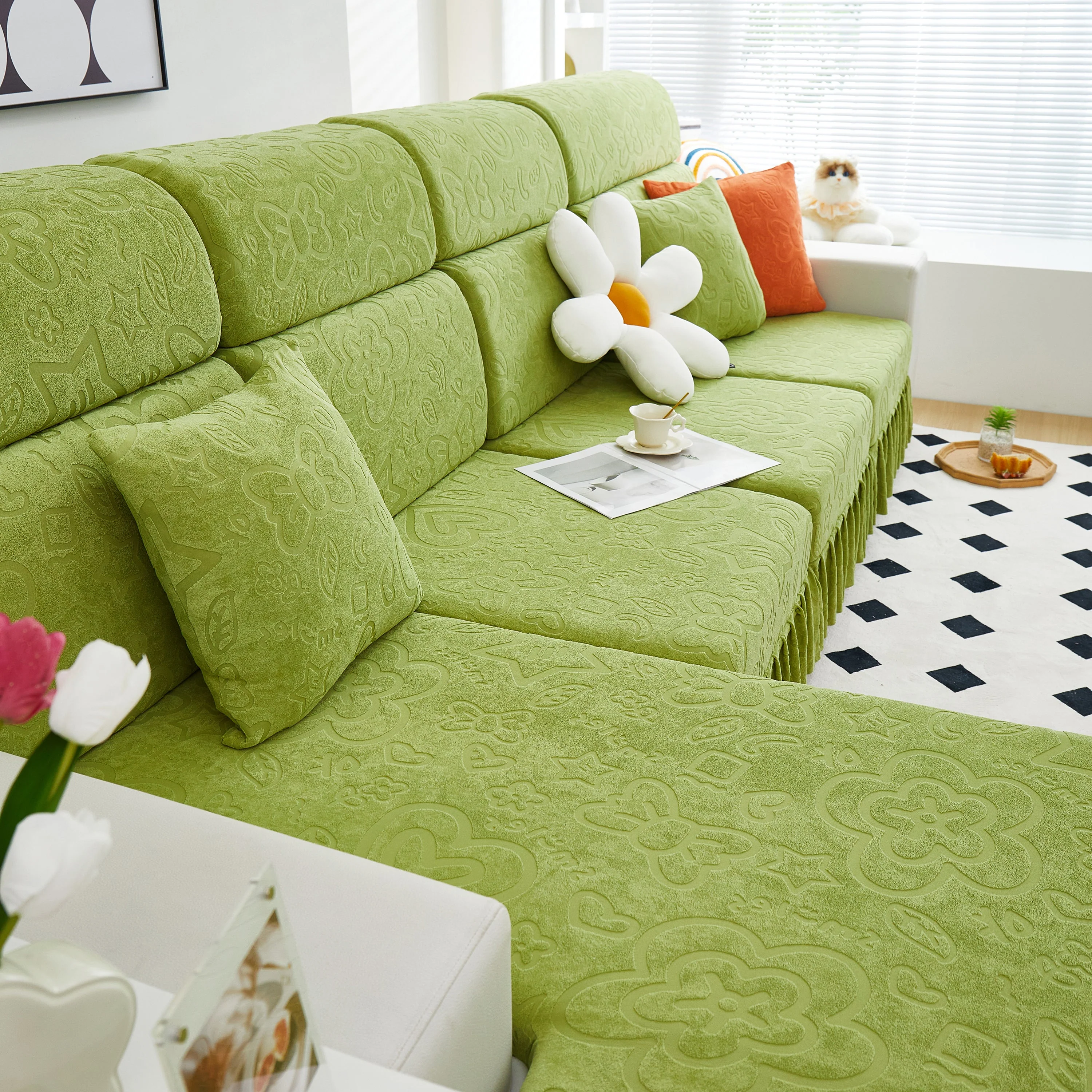 Elastic Skirted Couch Cushion Covers for 1/2/3/4-Seater Sofas, Furniture Protector for Pets, Kids - Image 170