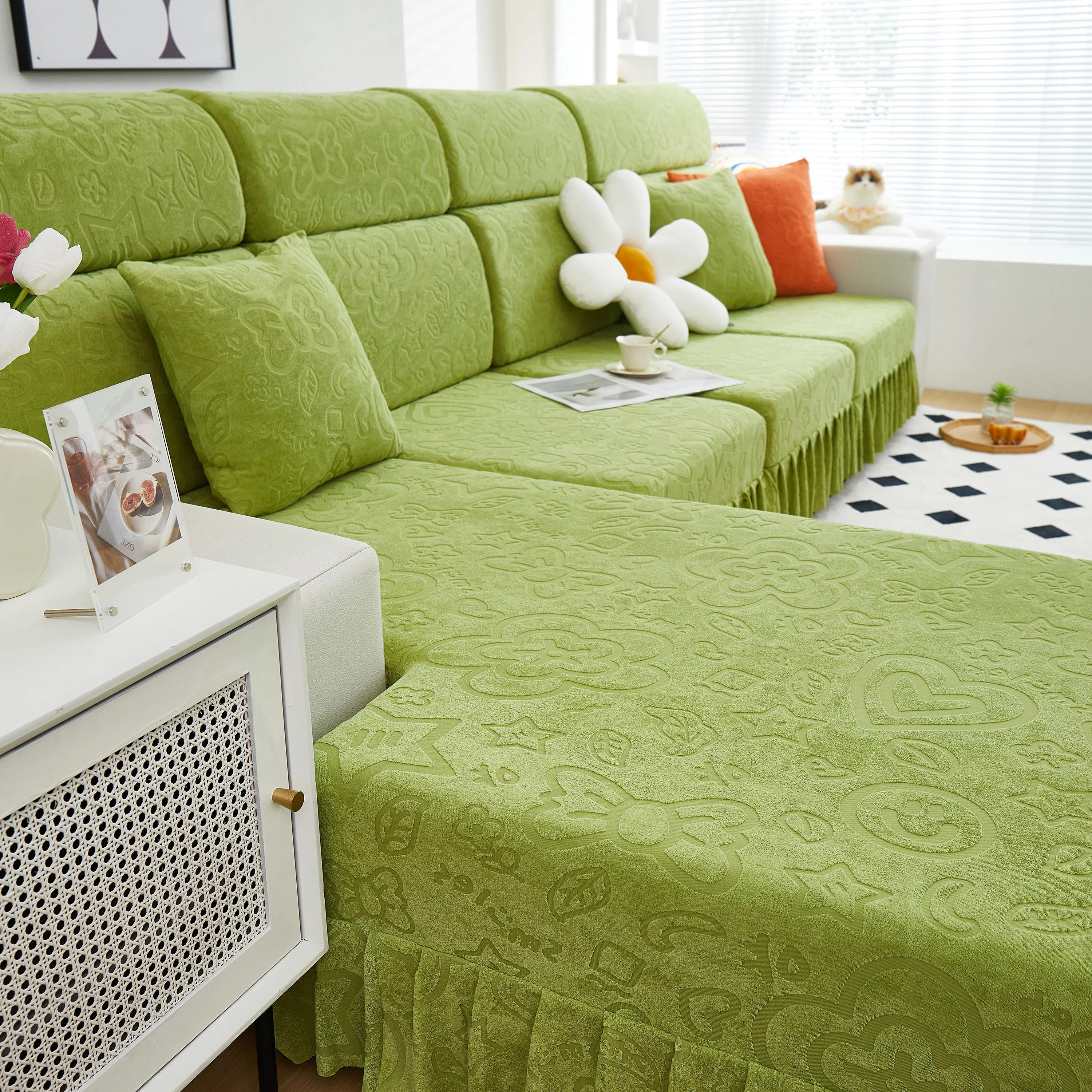 Elastic Skirted Couch Cushion Covers for 1/2/3/4-Seater Sofas, Furniture Protector for Pets, Kids - Image 171