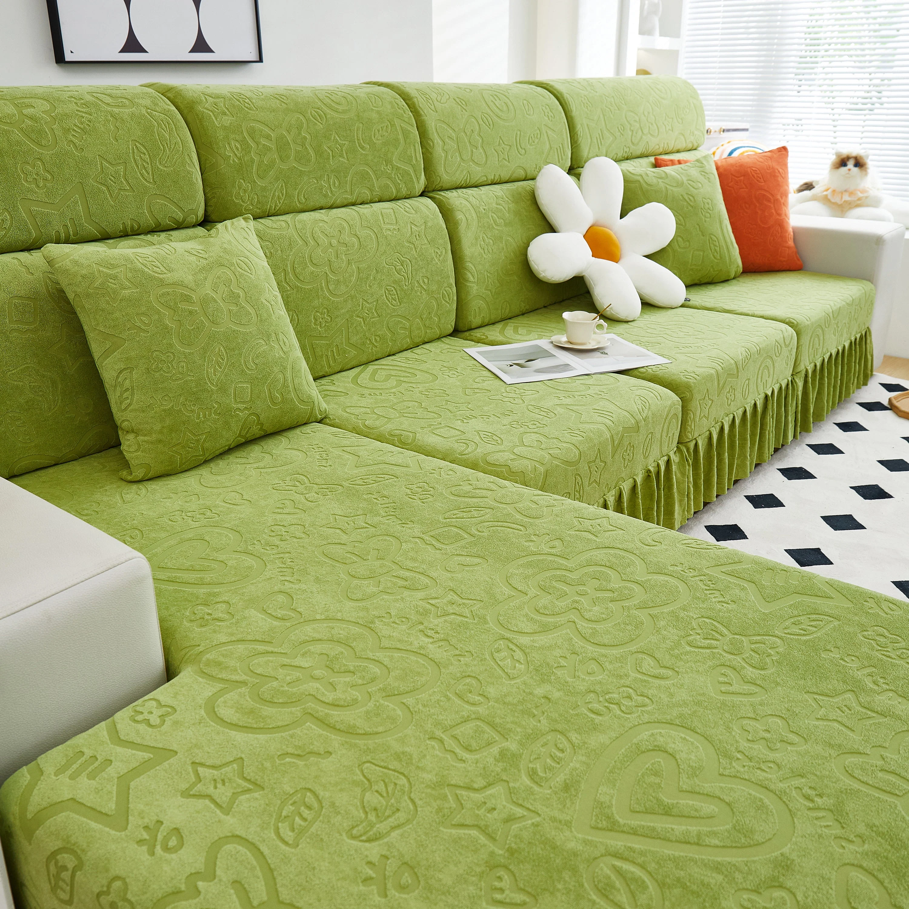 Elastic Skirted Couch Cushion Covers for 1/2/3/4-Seater Sofas, Furniture Protector for Pets, Kids - Image 172