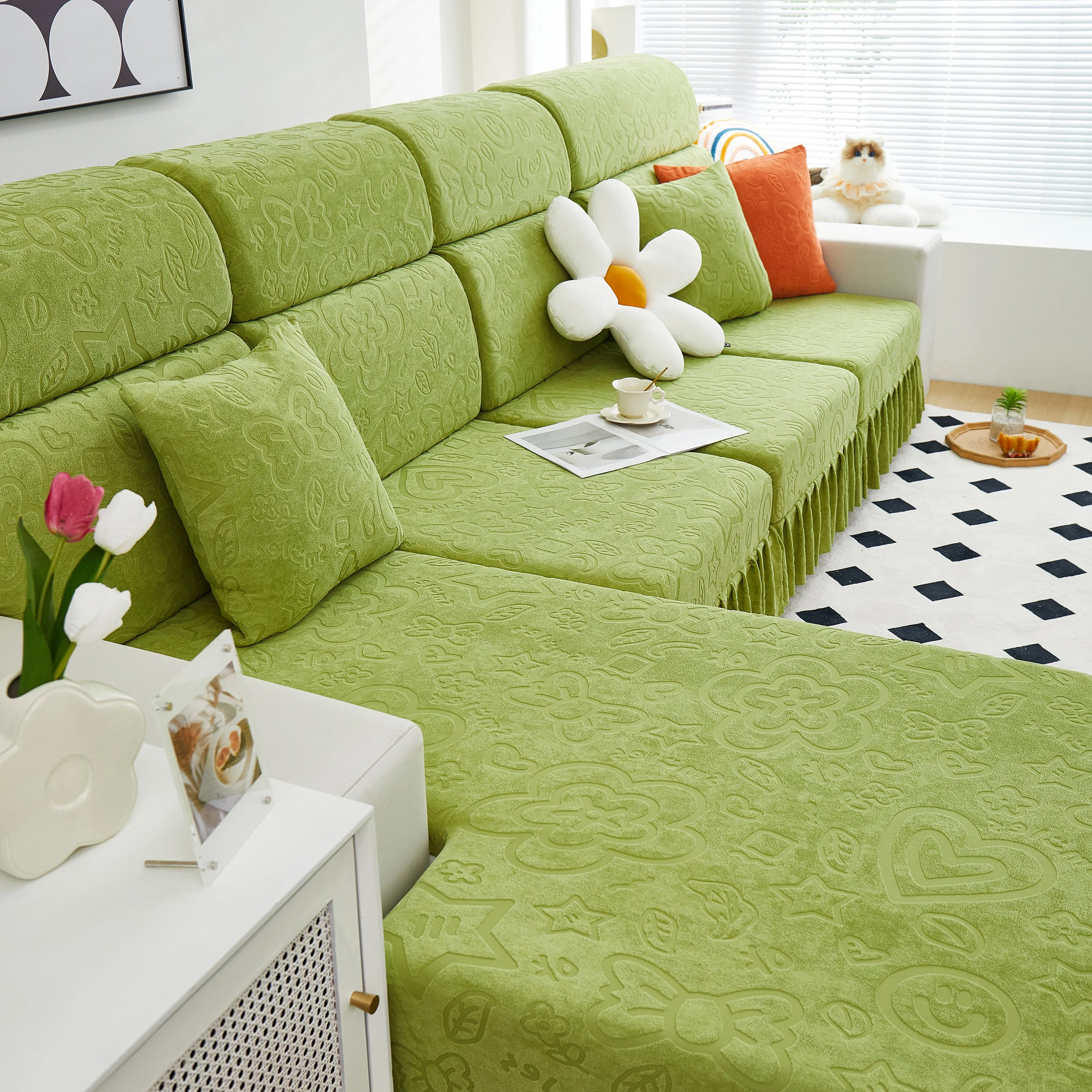 Elastic Skirted Couch Cushion Covers for 1/2/3/4-Seater Sofas, Furniture Protector for Pets, Kids - Image 173