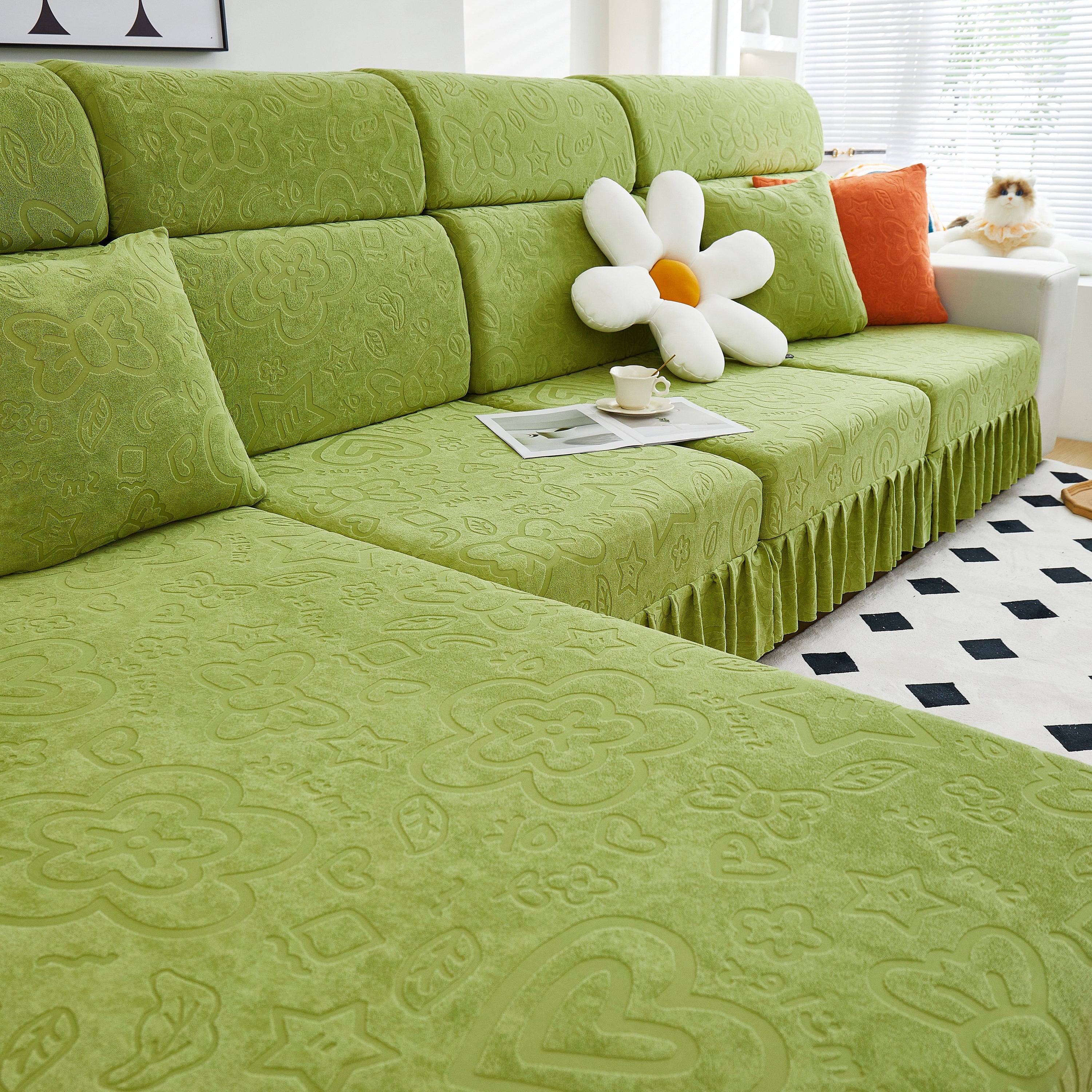 Elastic Skirted Couch Cushion Covers for 1/2/3/4-Seater Sofas, Furniture Protector for Pets, Kids - Image 174