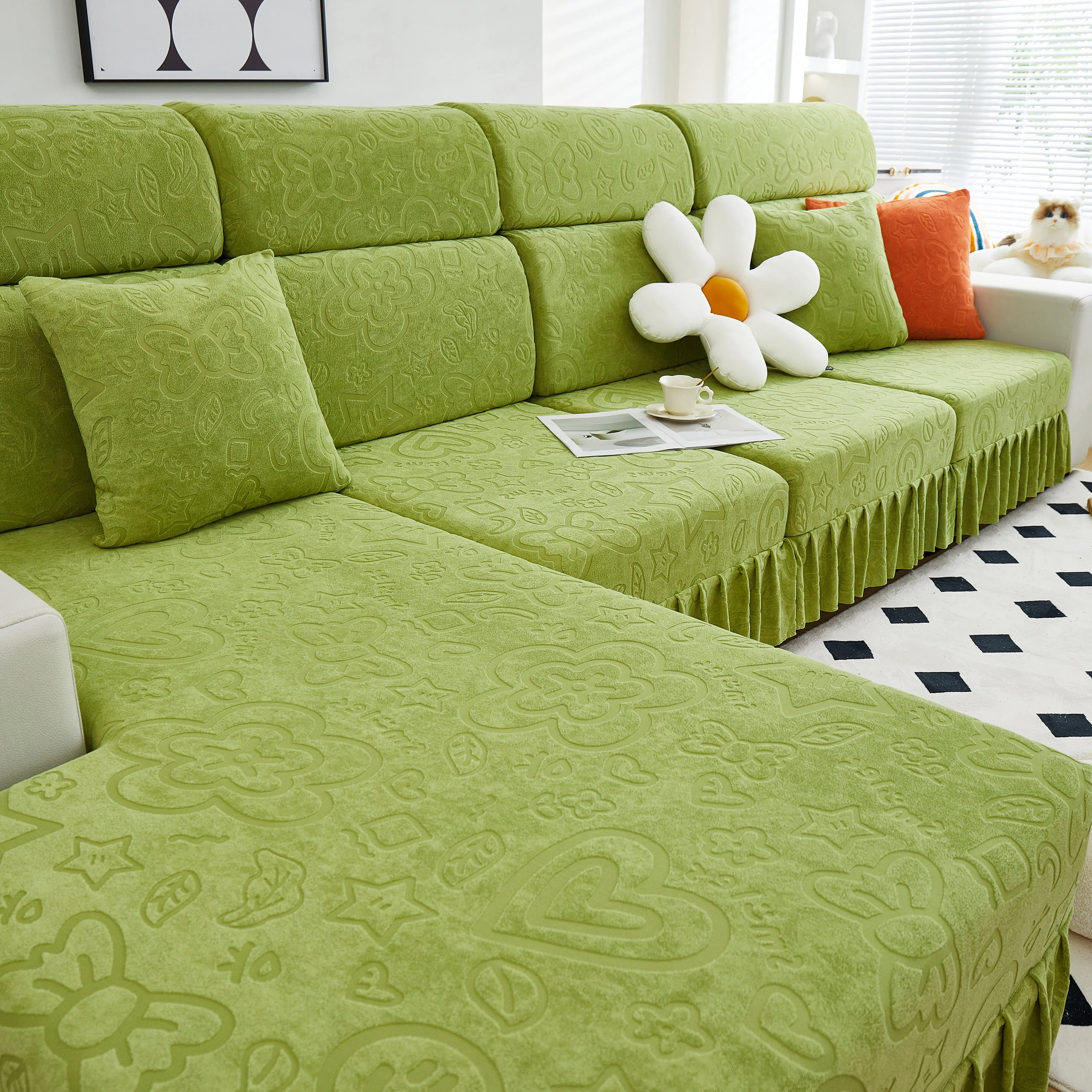 Elastic Skirted Couch Cushion Covers for 1/2/3/4-Seater Sofas, Furniture Protector for Pets, Kids - Image 175