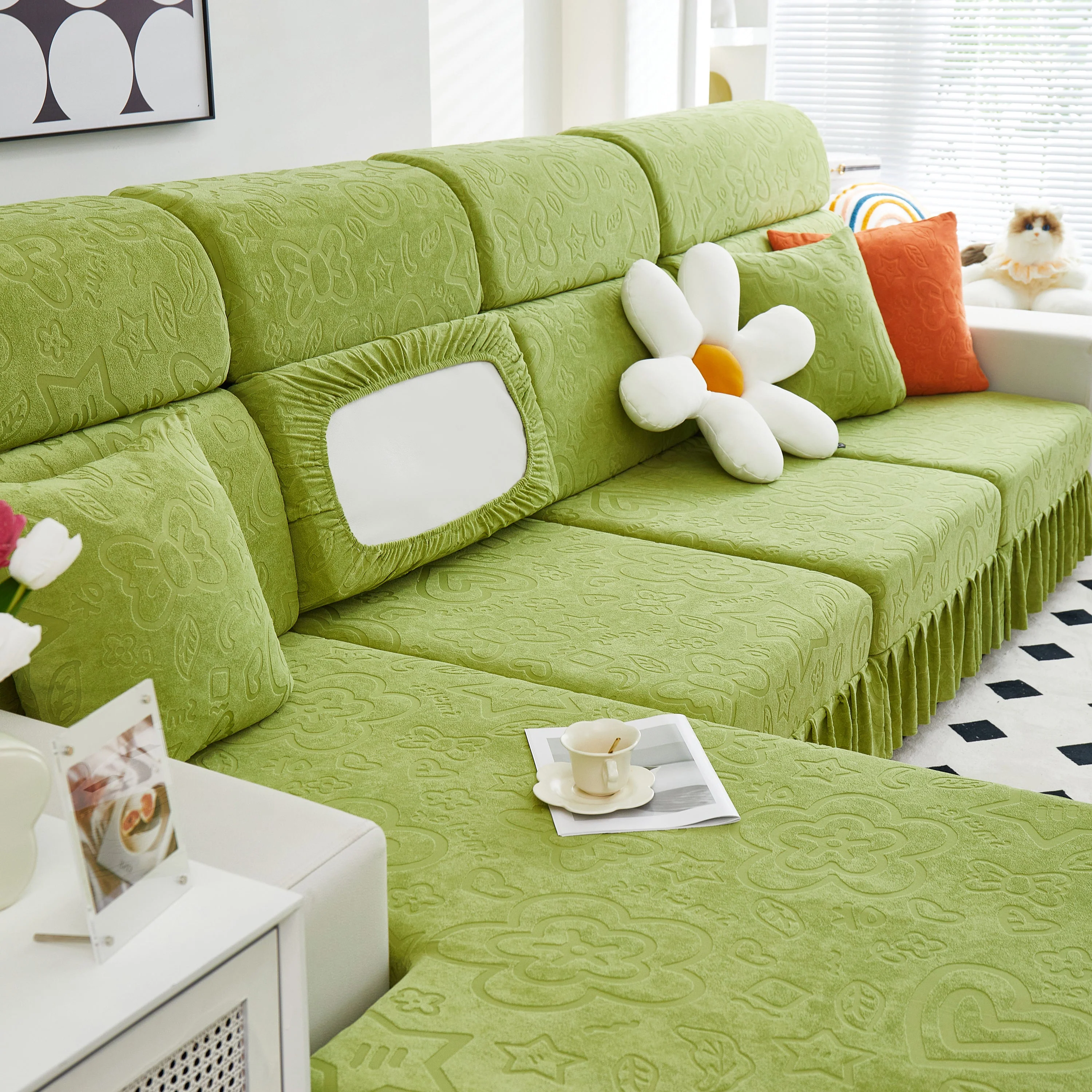 Elastic Skirted Couch Cushion Covers for 1/2/3/4-Seater Sofas, Furniture Protector for Pets, Kids - Image 177