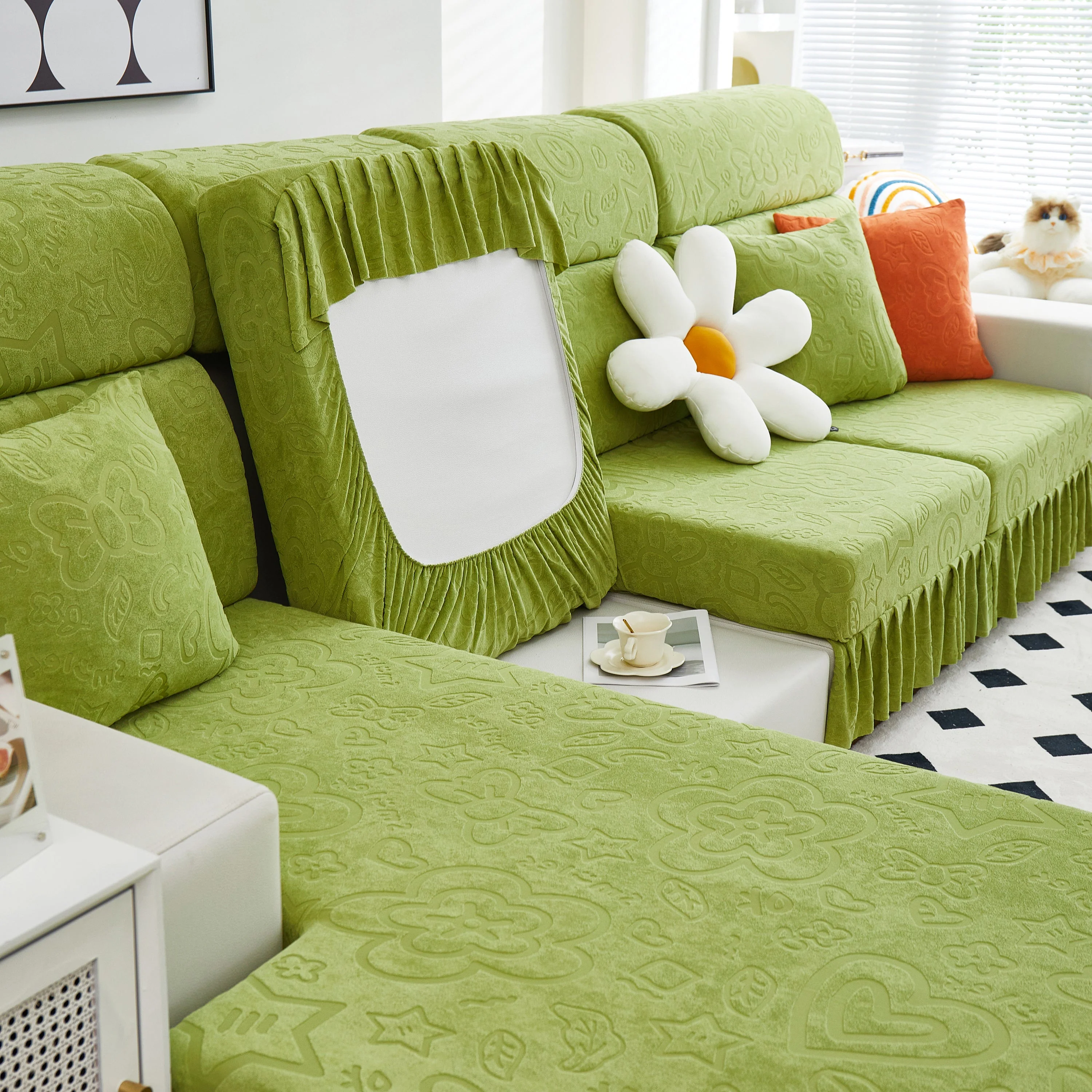 Elastic Skirted Couch Cushion Covers for 1/2/3/4-Seater Sofas, Furniture Protector for Pets, Kids - Image 178