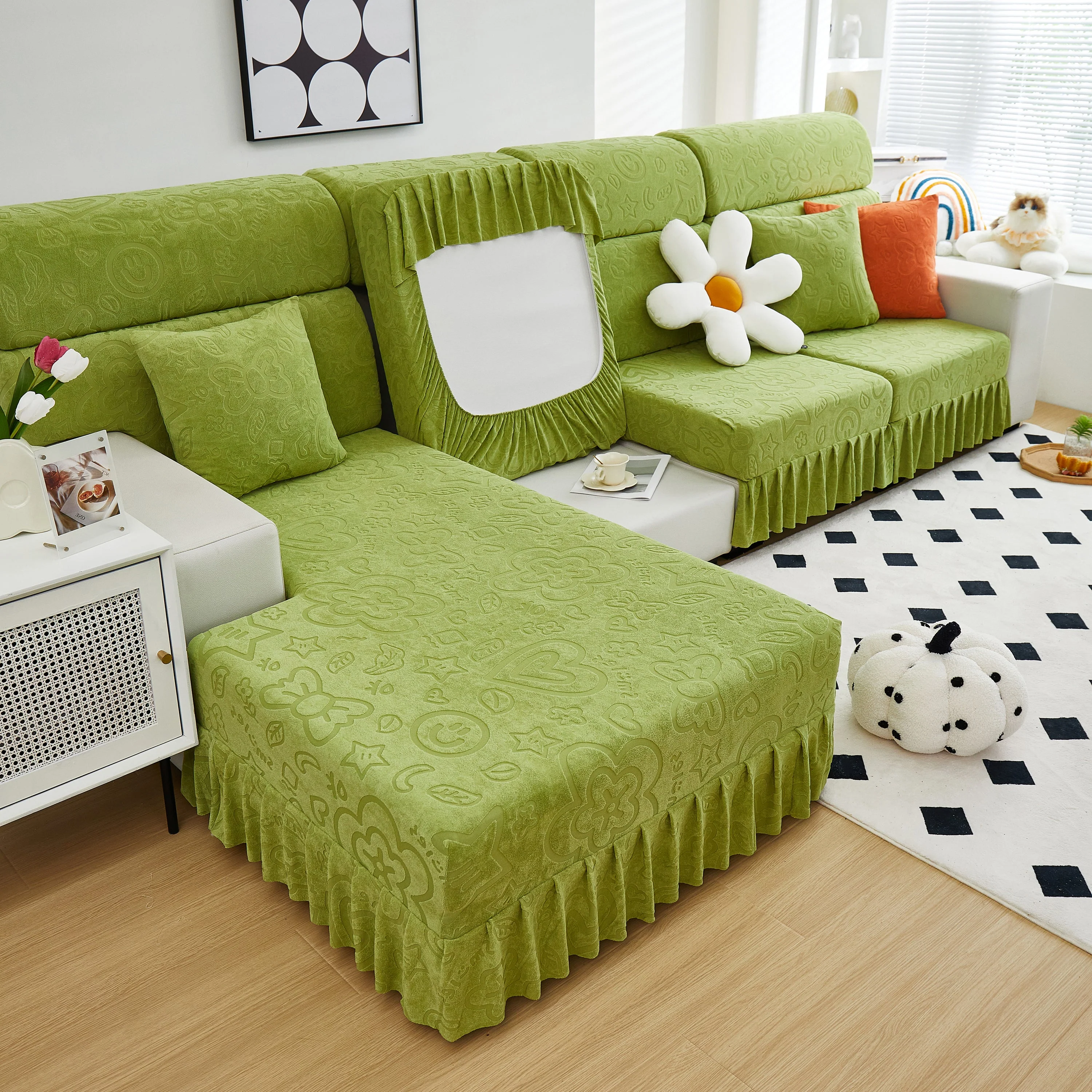 Elastic Skirted Couch Cushion Covers for 1/2/3/4-Seater Sofas, Furniture Protector for Pets, Kids - Image 179