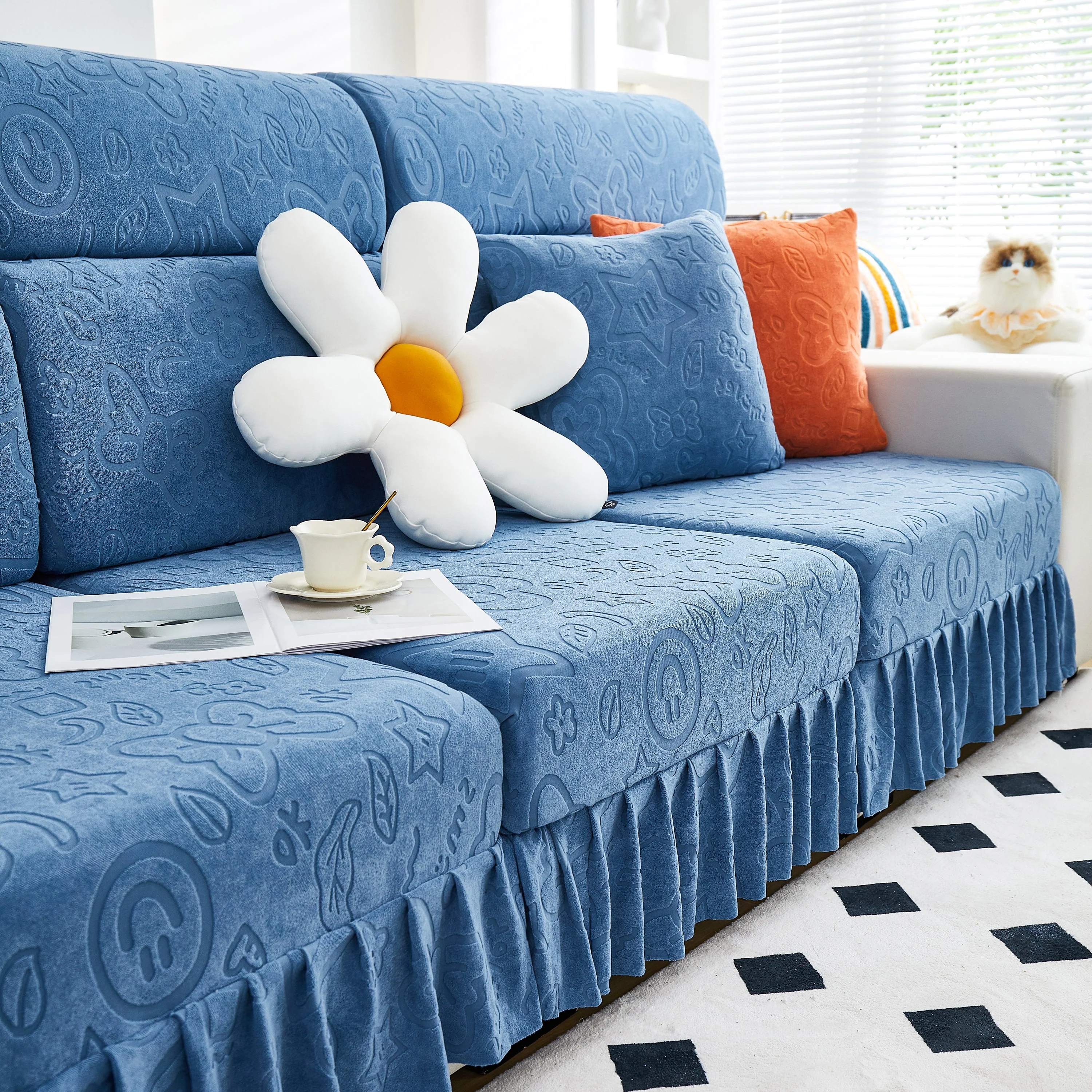Elastic Skirted Couch Cushion Covers for 1/2/3/4-Seater Sofas, Furniture Protector for Pets, Kids - Image 187