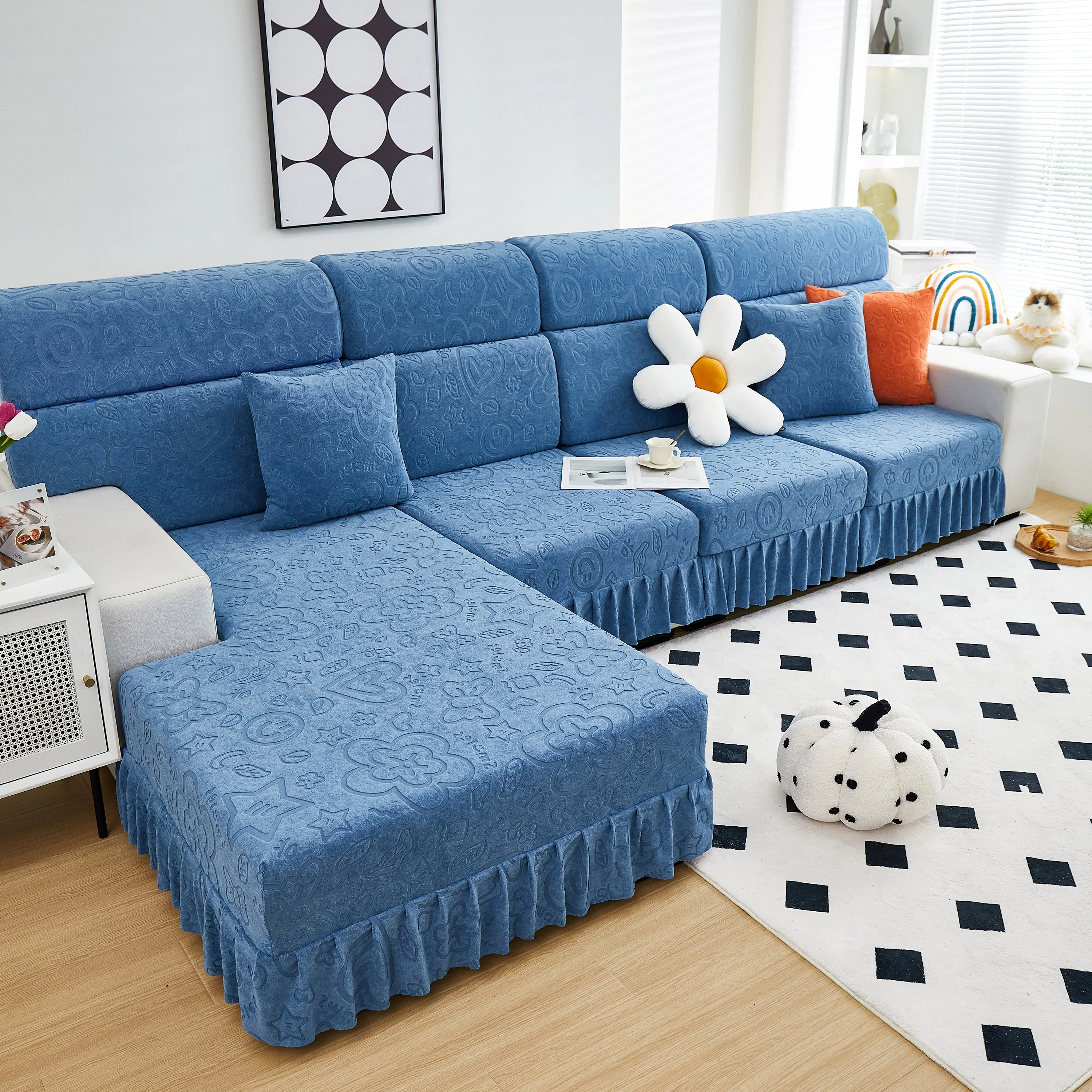 Elastic Skirted Couch Cushion Covers for 1/2/3/4-Seater Sofas, Furniture Protector for Pets, Kids - Image 188