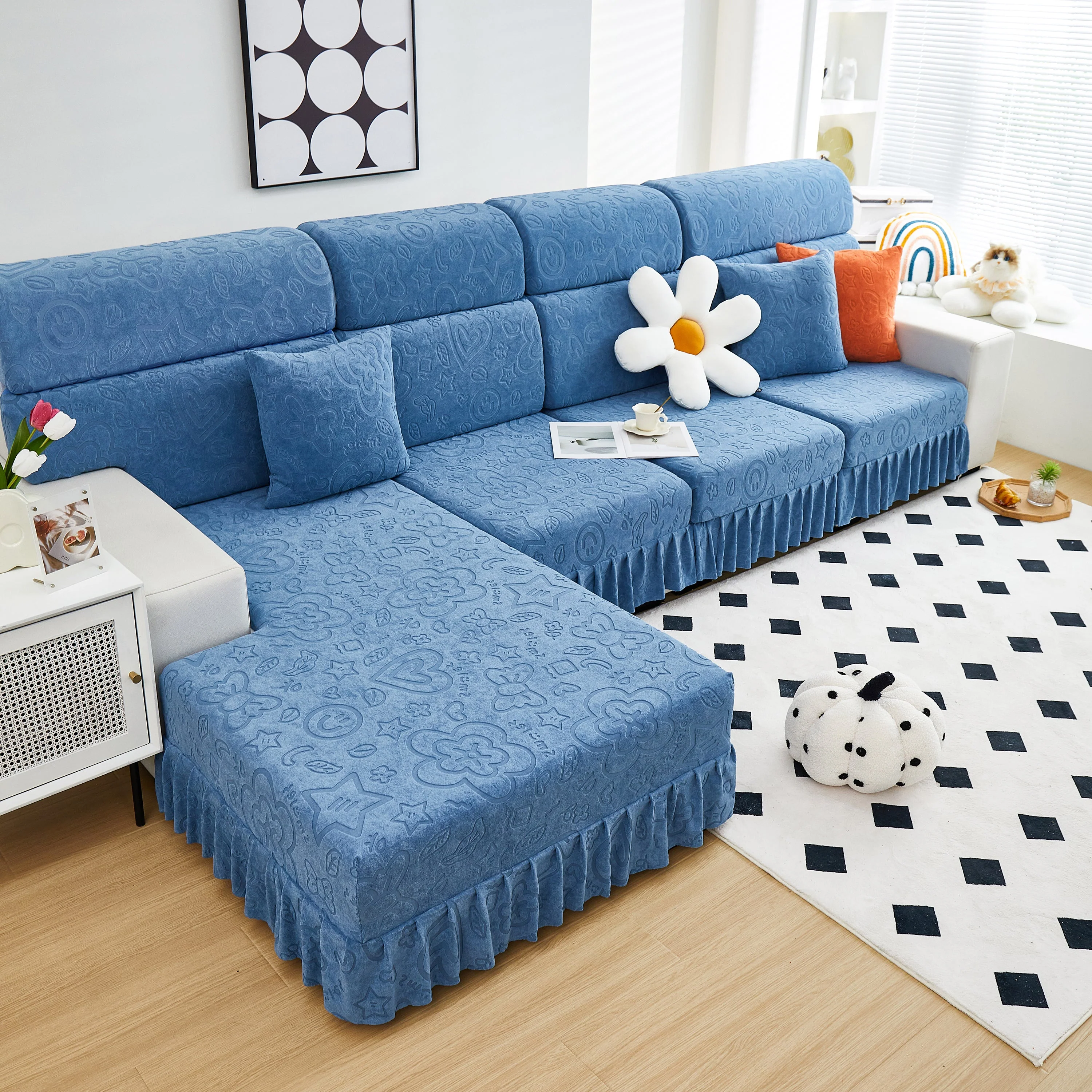 Elastic Skirted Couch Cushion Covers for 1/2/3/4-Seater Sofas, Furniture Protector for Pets, Kids - Image 190