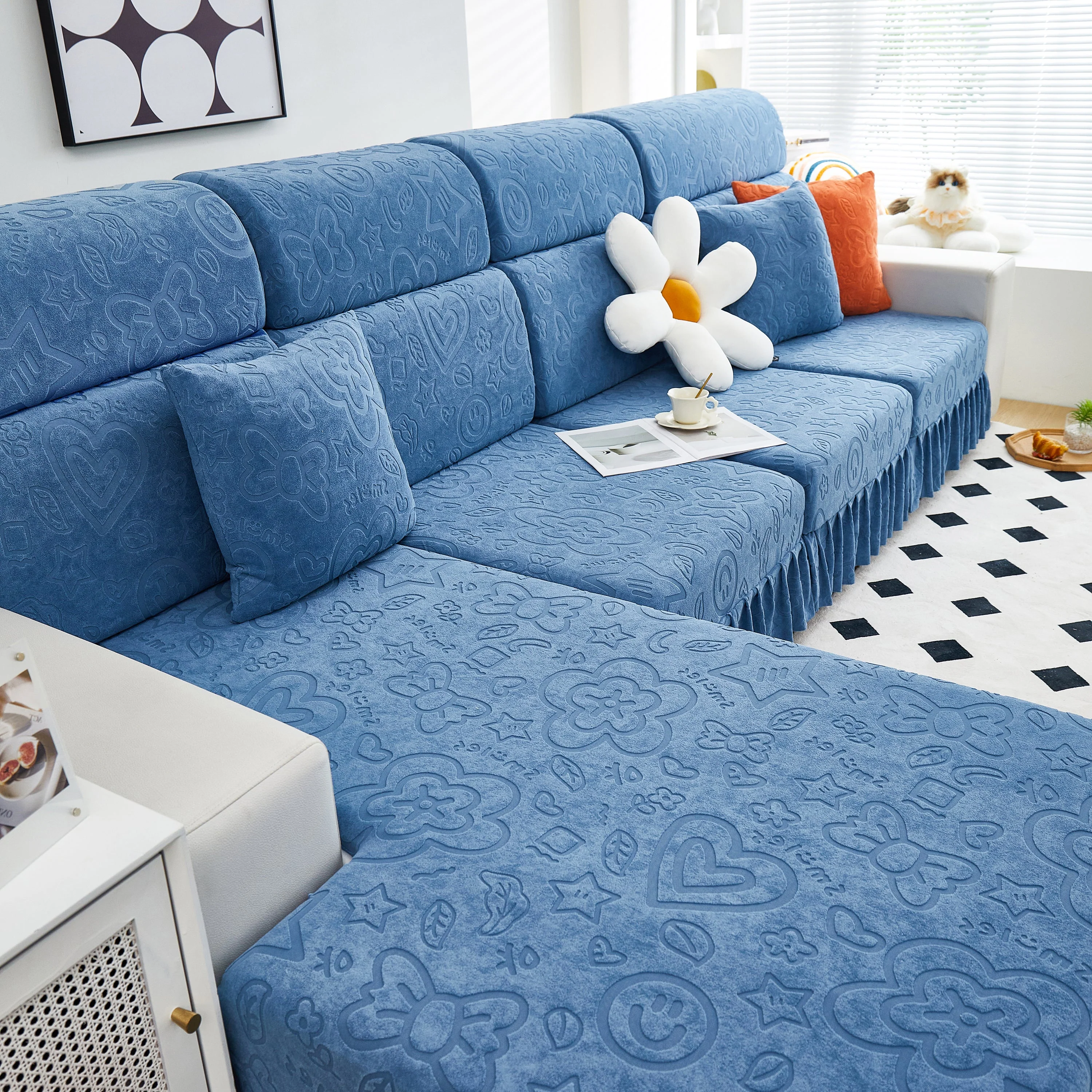 Elastic Skirted Couch Cushion Covers for 1/2/3/4-Seater Sofas, Furniture Protector for Pets, Kids - Image 192