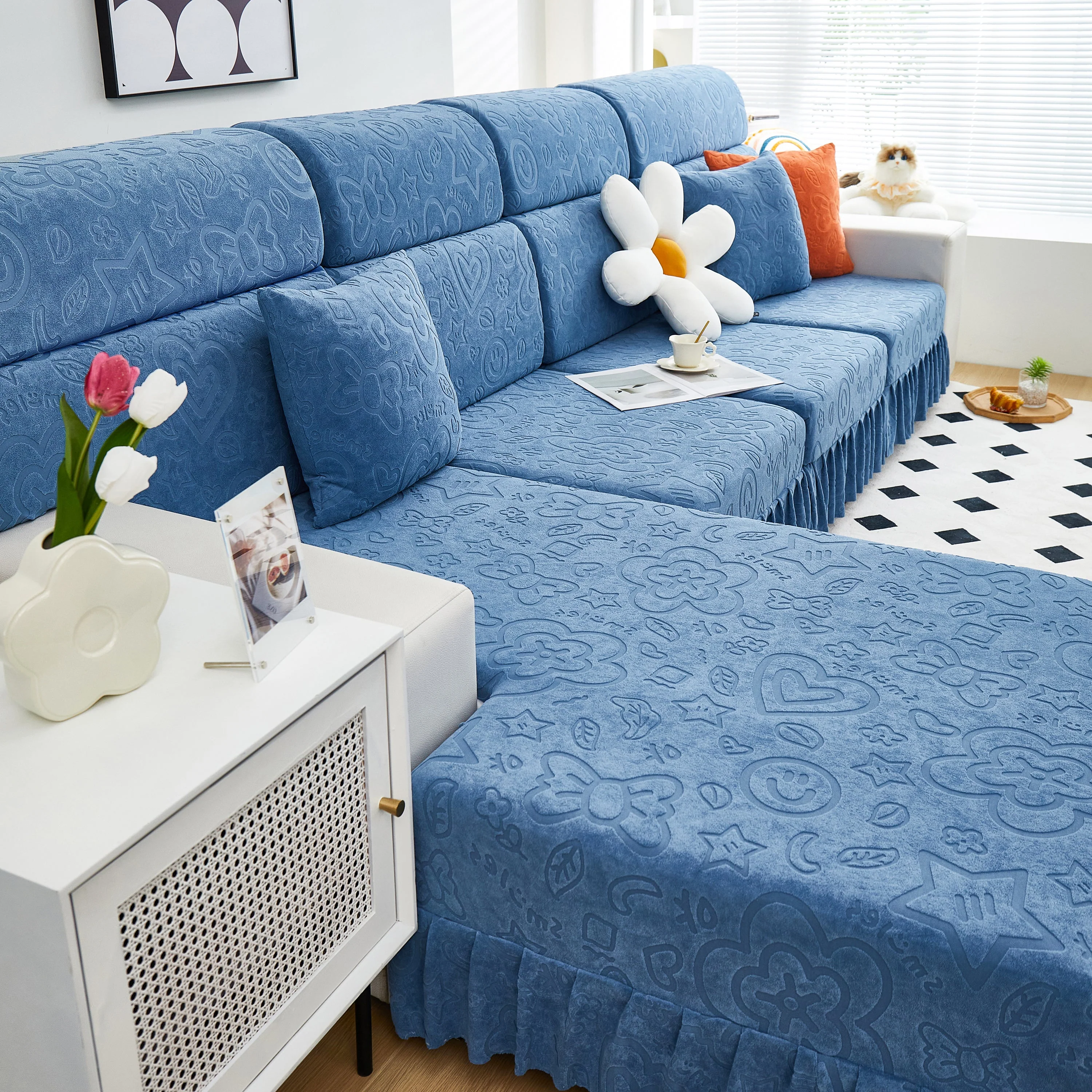 Elastic Skirted Couch Cushion Covers for 1/2/3/4-Seater Sofas, Furniture Protector for Pets, Kids - Image 193