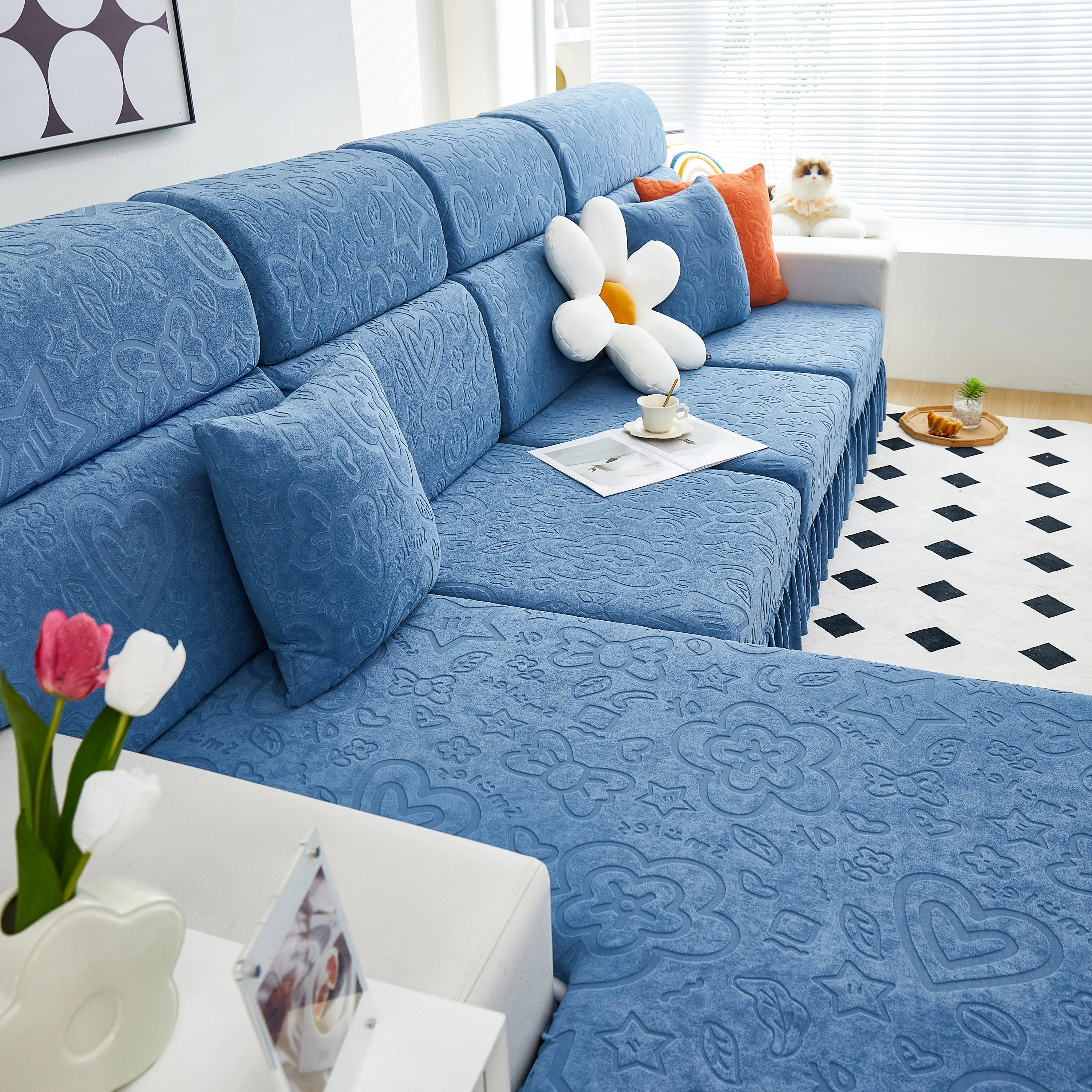Elastic Skirted Couch Cushion Covers for 1/2/3/4-Seater Sofas, Furniture Protector for Pets, Kids - Image 194