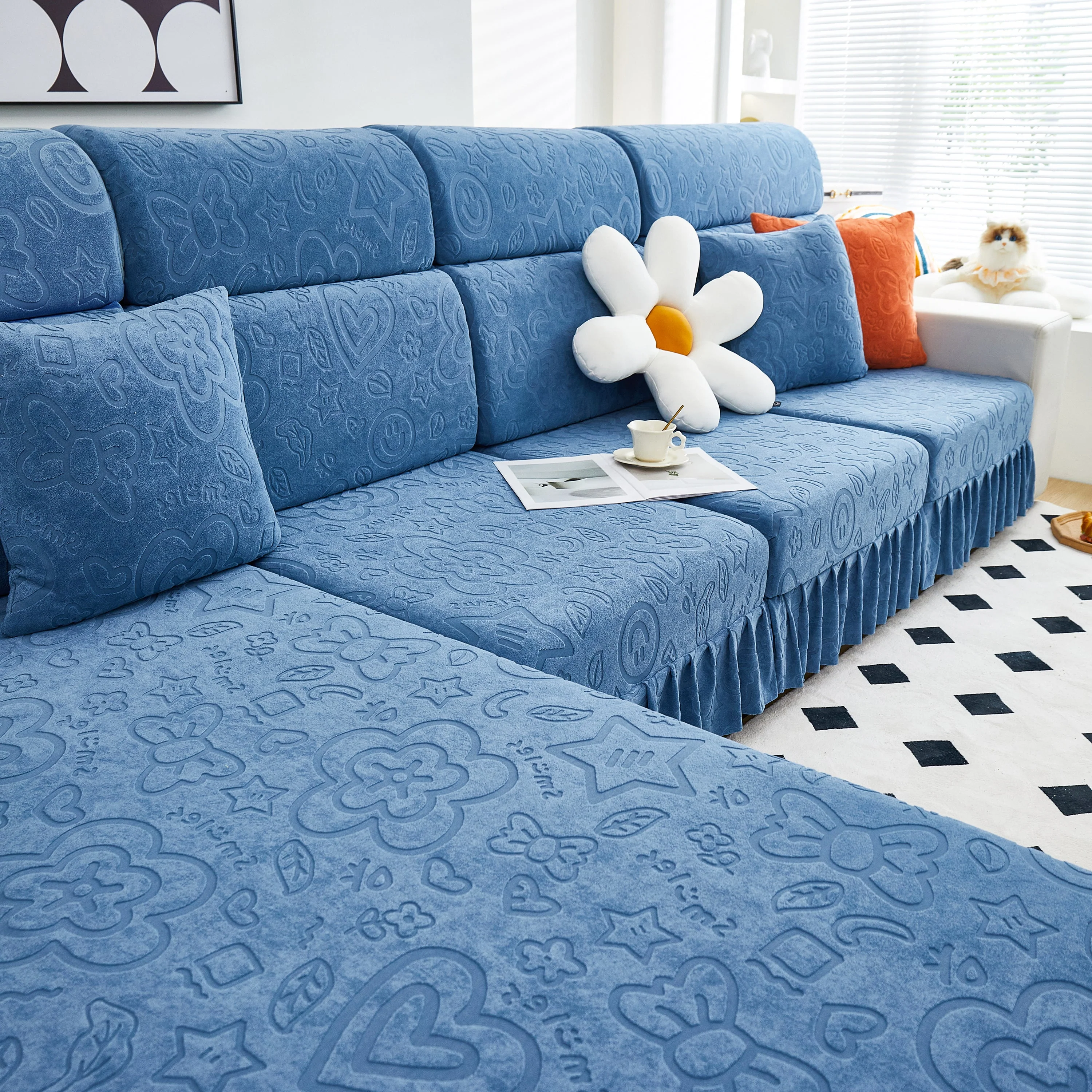 Elastic Skirted Couch Cushion Covers for 1/2/3/4-Seater Sofas, Furniture Protector for Pets, Kids - Image 196