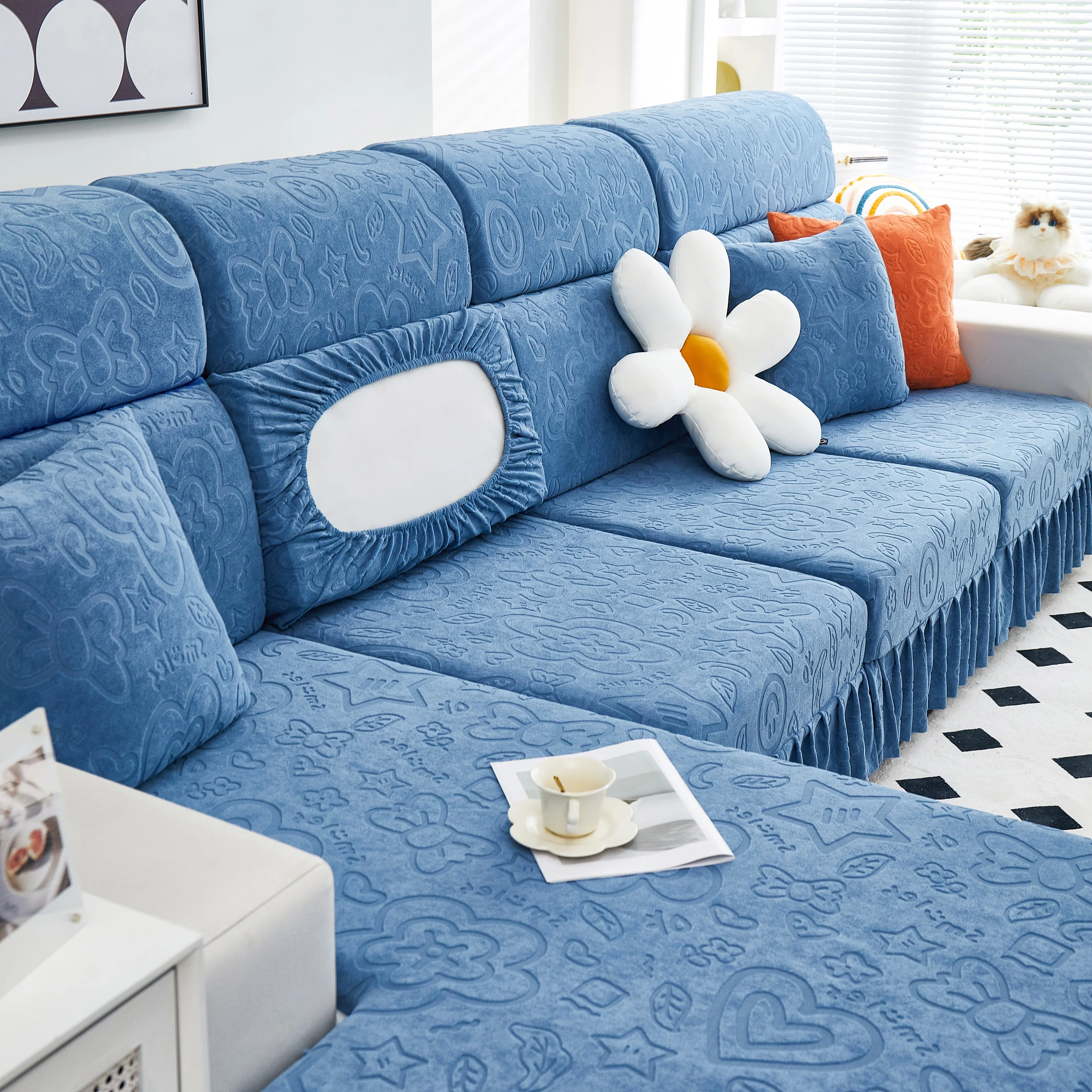 Elastic Skirted Couch Cushion Covers for 1/2/3/4-Seater Sofas, Furniture Protector for Pets, Kids - Image 199