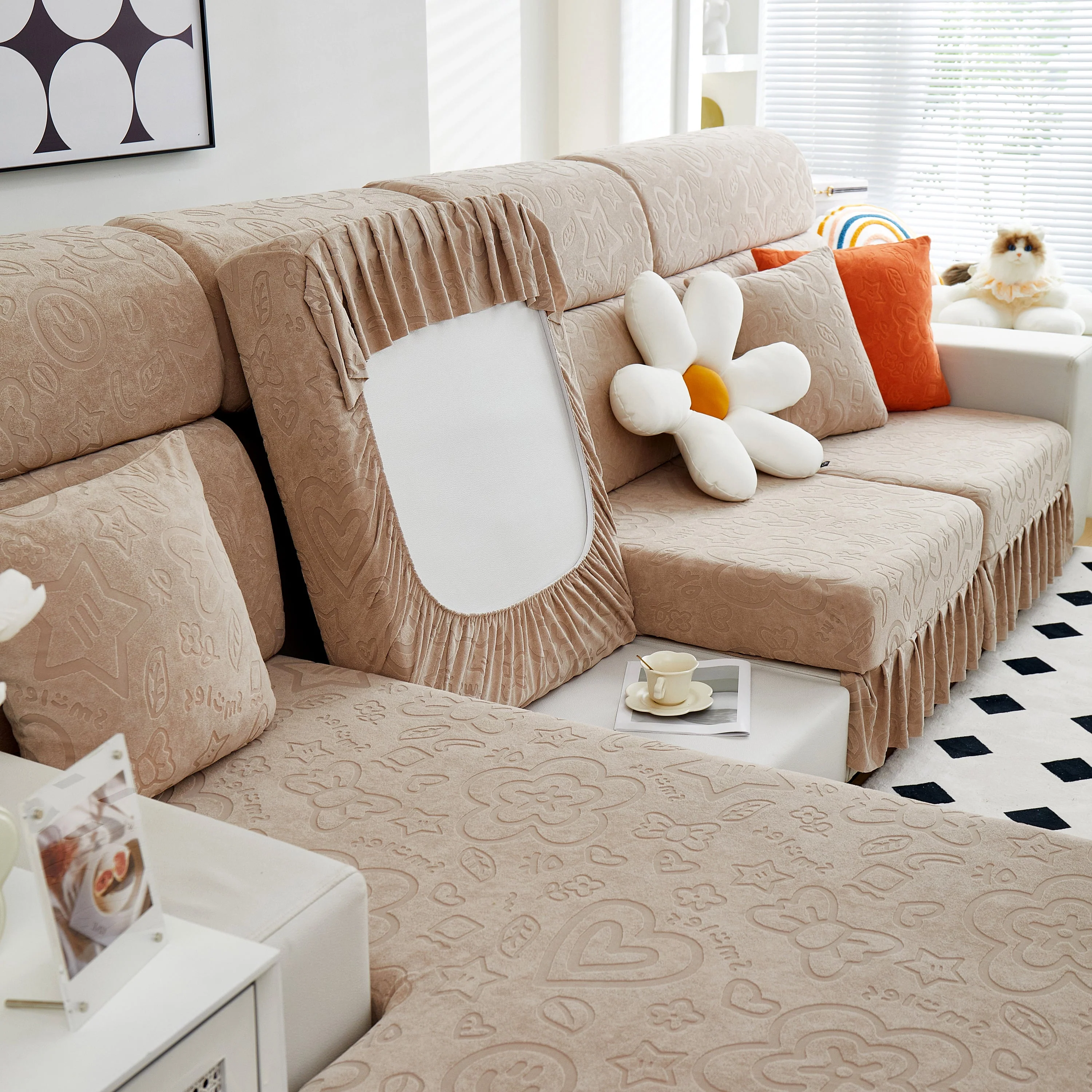 Elastic Skirted Couch Cushion Covers for 1/2/3/4-Seater Sofas, Furniture Protector for Pets, Kids - Image 2