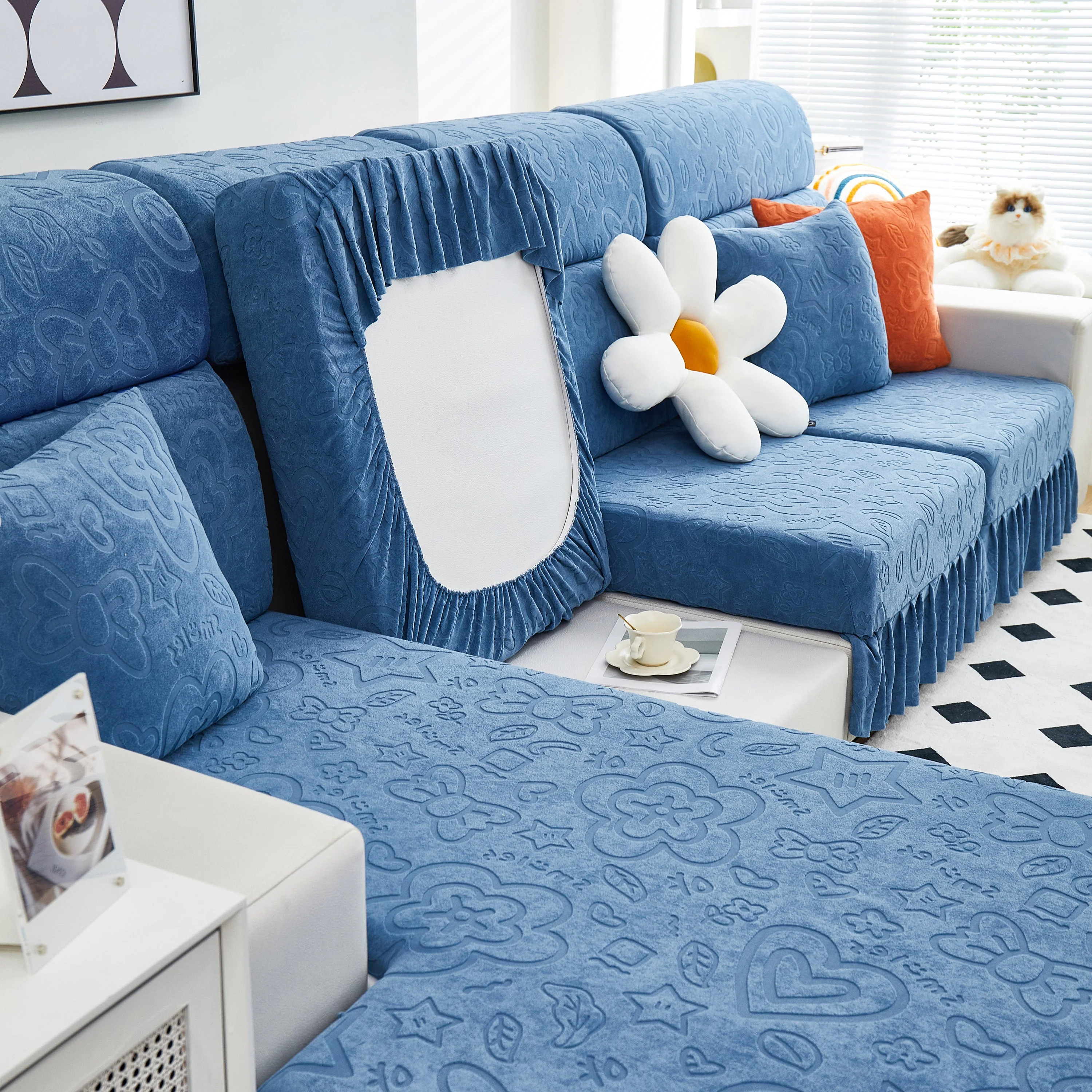 Elastic Skirted Couch Cushion Covers for 1/2/3/4-Seater Sofas, Furniture Protector for Pets, Kids - Image 200
