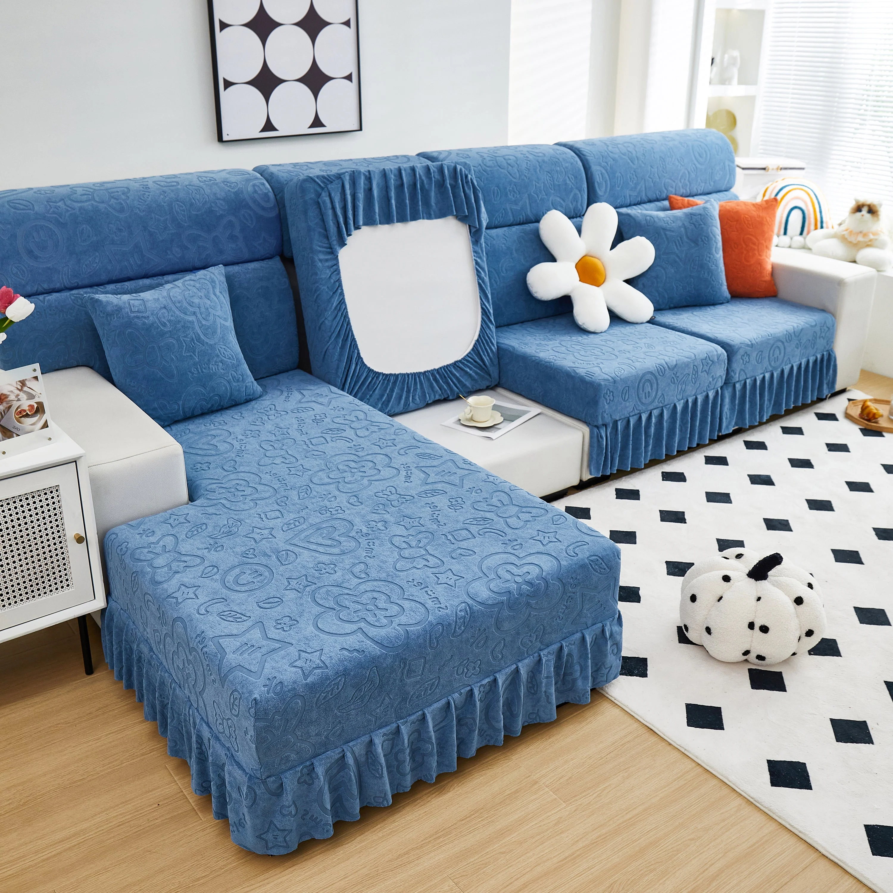 Elastic Skirted Couch Cushion Covers for 1/2/3/4-Seater Sofas, Furniture Protector for Pets, Kids - Image 201