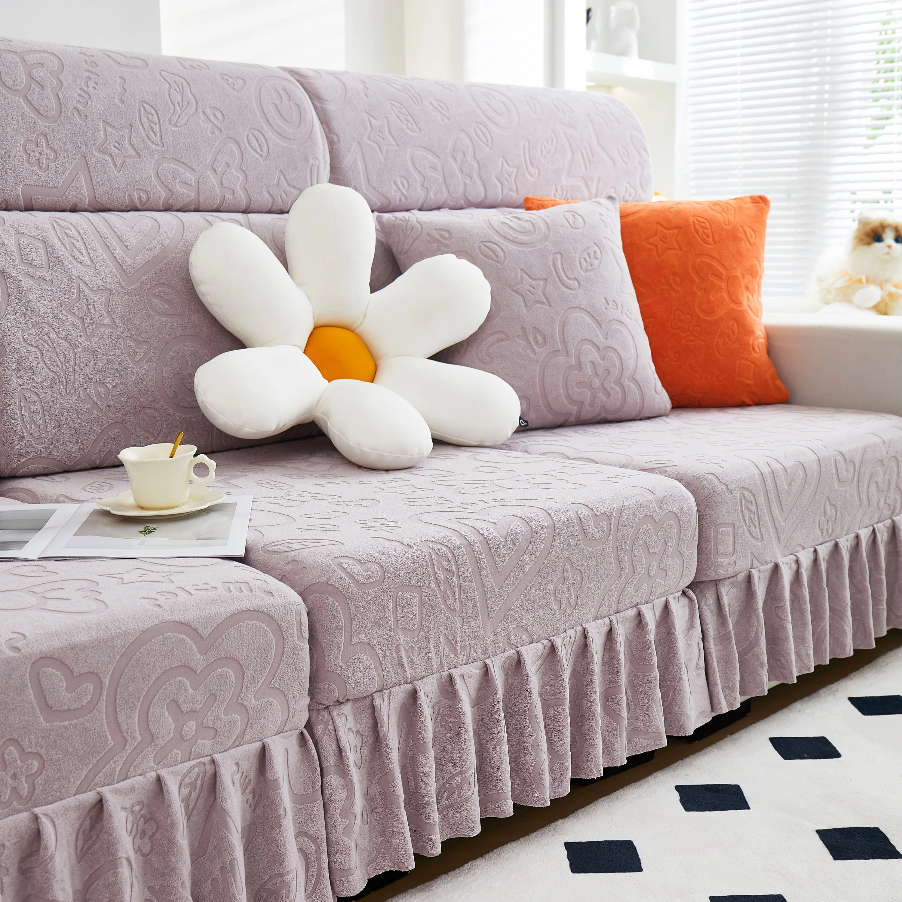 Elastic Skirted Couch Cushion Covers for 1/2/3/4-Seater Sofas, Furniture Protector for Pets, Kids - Image 24