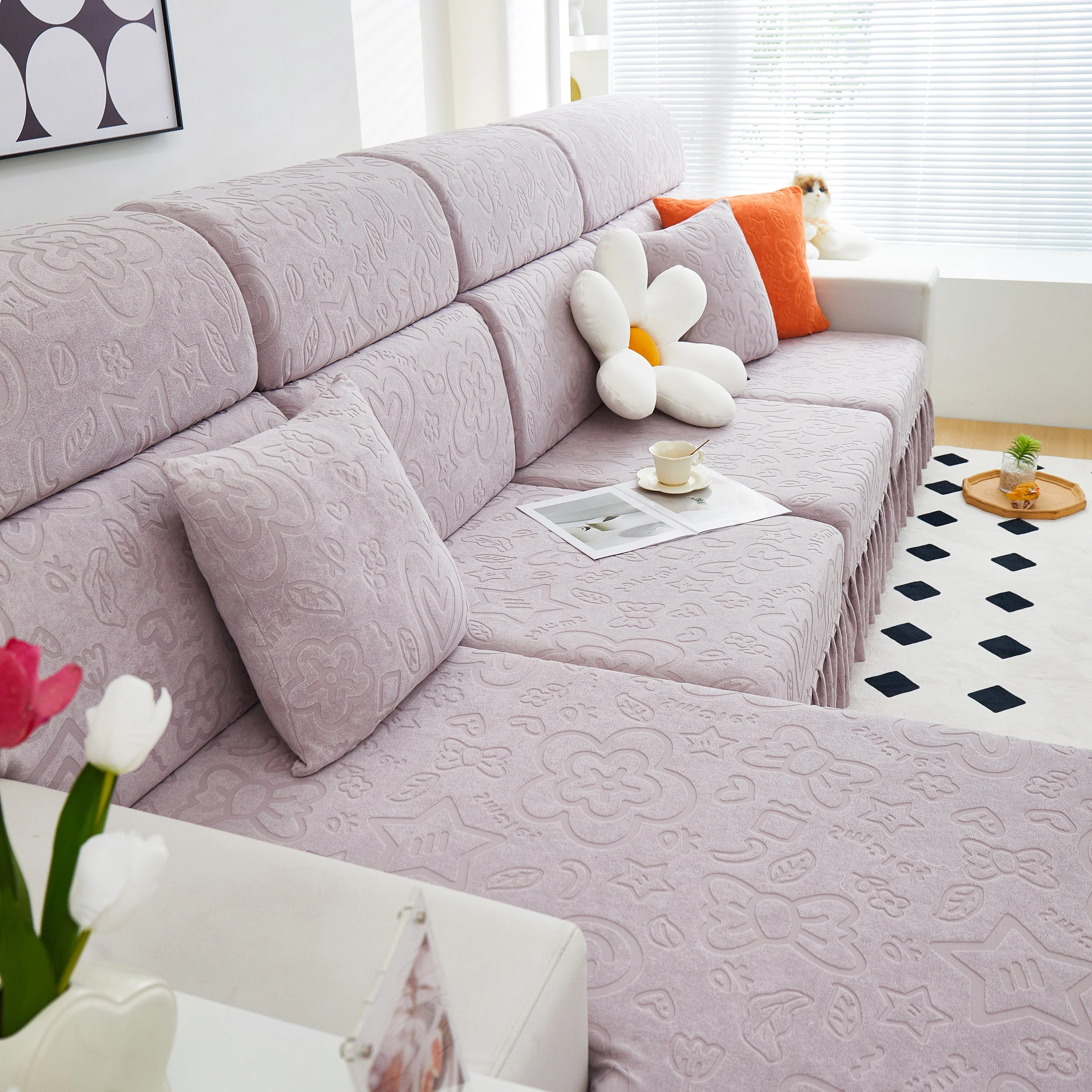 Elastic Skirted Couch Cushion Covers for 1/2/3/4-Seater Sofas, Furniture Protector for Pets, Kids - Image 26