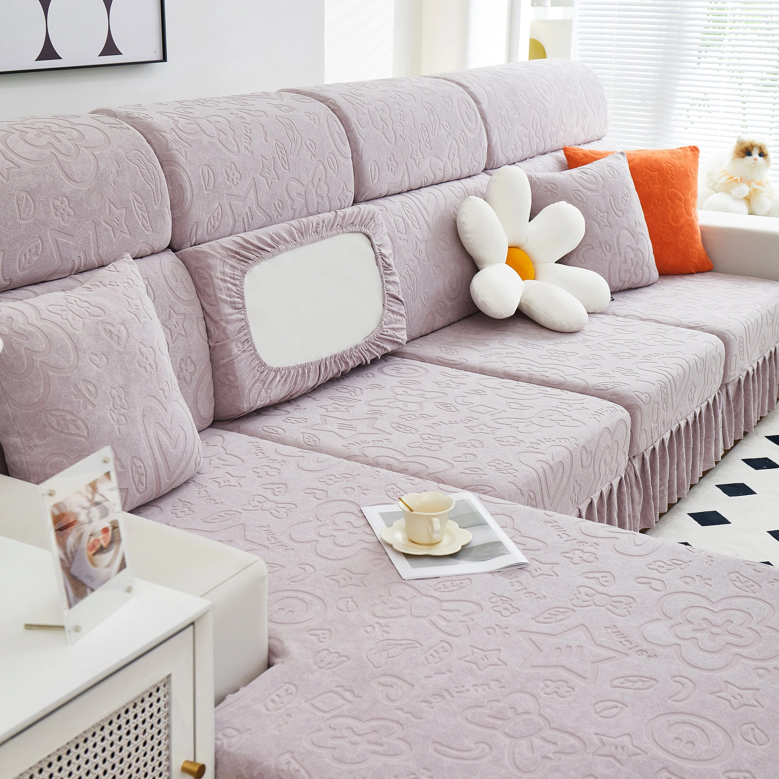 Elastic Skirted Couch Cushion Covers for 1/2/3/4-Seater Sofas, Furniture Protector for Pets, Kids - Image 33