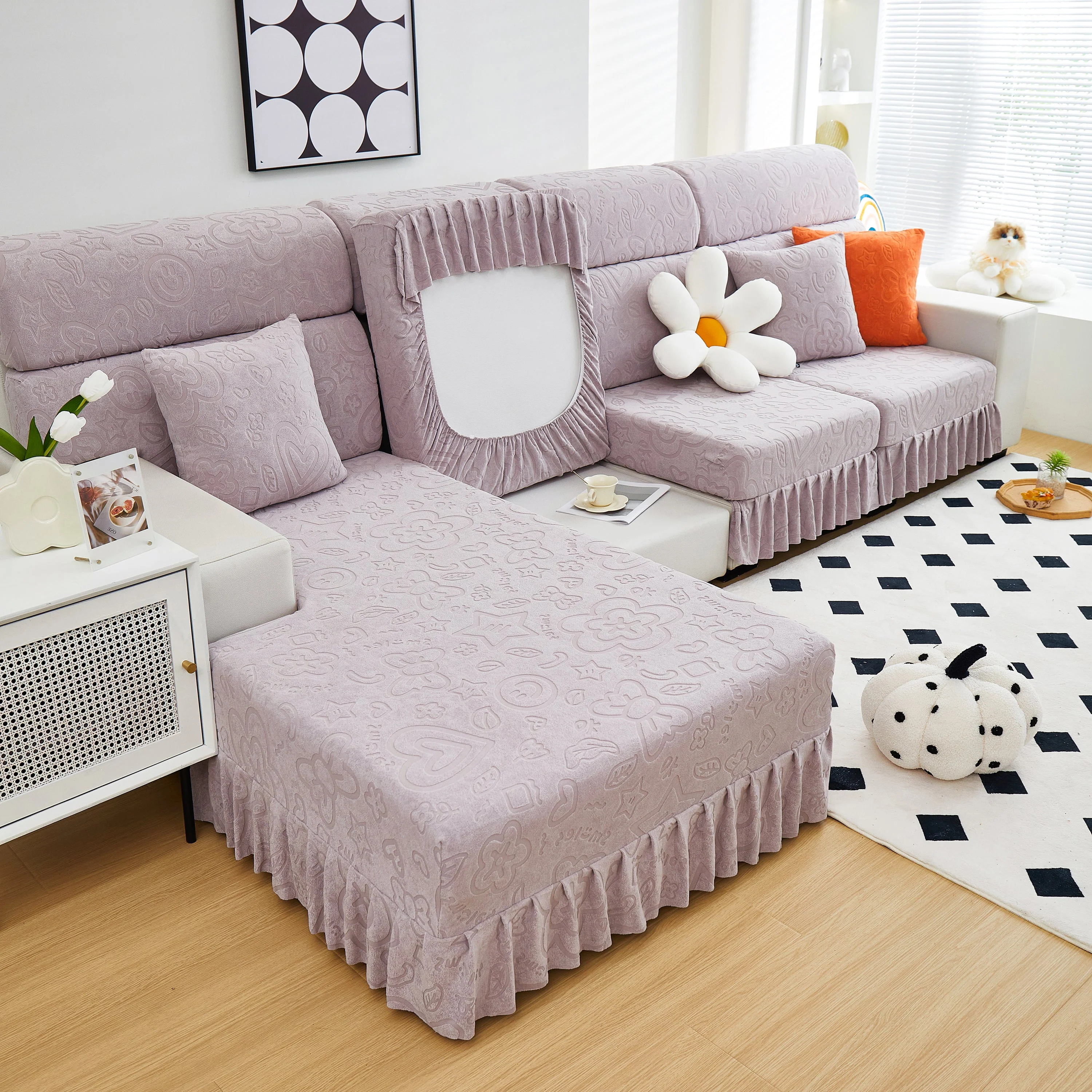Elastic Skirted Couch Cushion Covers for 1/2/3/4-Seater Sofas, Furniture Protector for Pets, Kids - Image 35