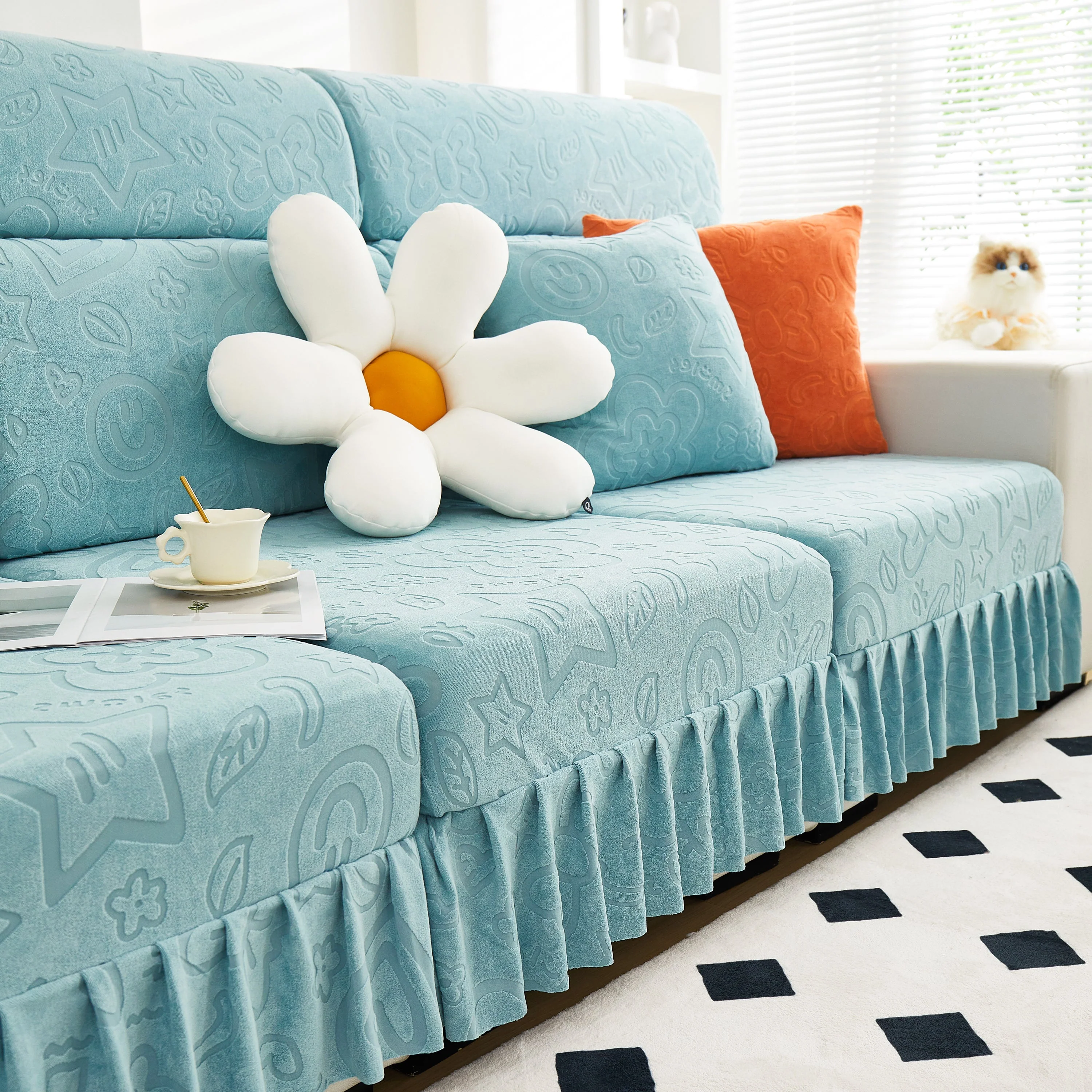 Elastic Skirted Couch Cushion Covers for 1/2/3/4-Seater Sofas, Furniture Protector for Pets, Kids - Image 43
