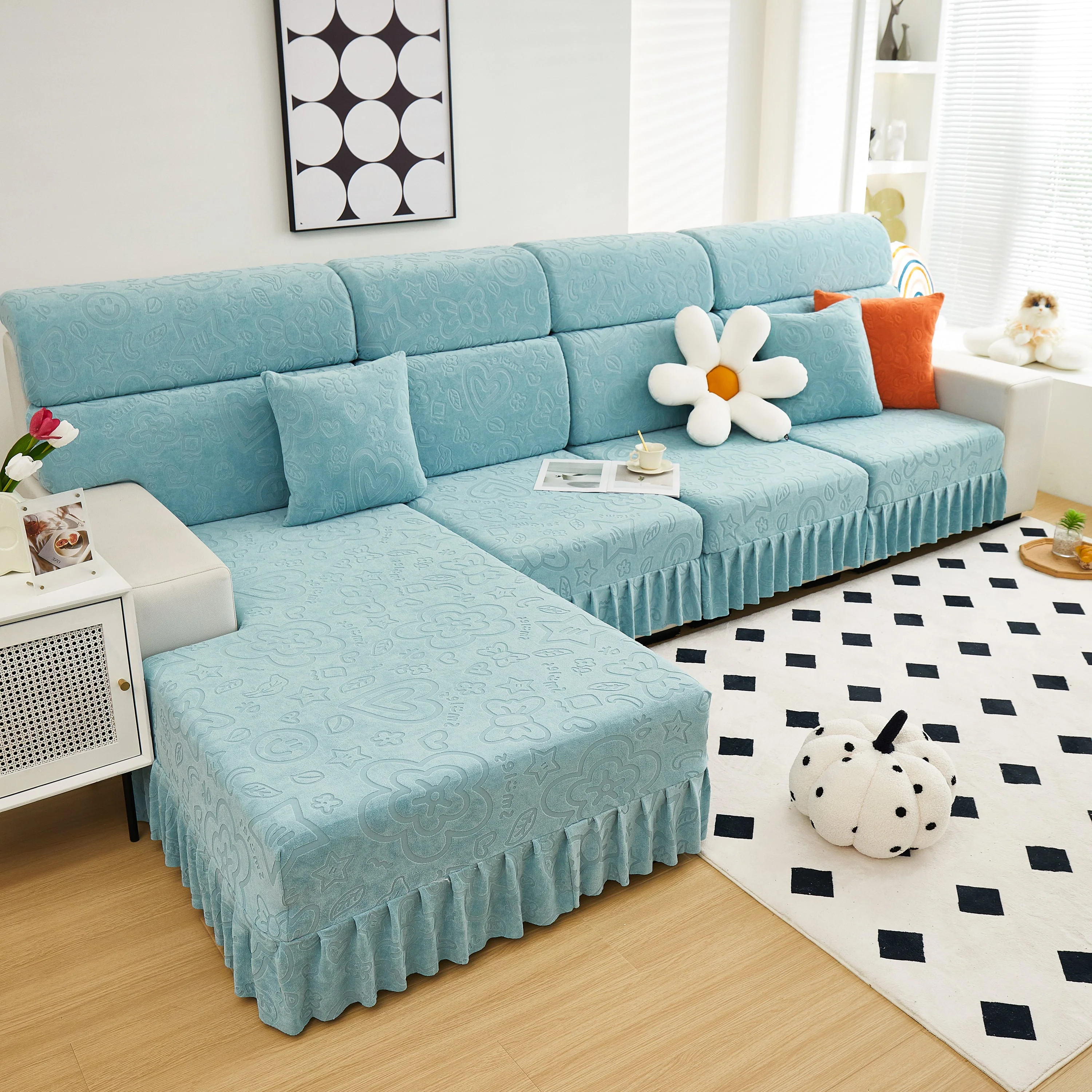 Elastic Skirted Couch Cushion Covers for 1/2/3/4-Seater Sofas, Furniture Protector for Pets, Kids - Image 44