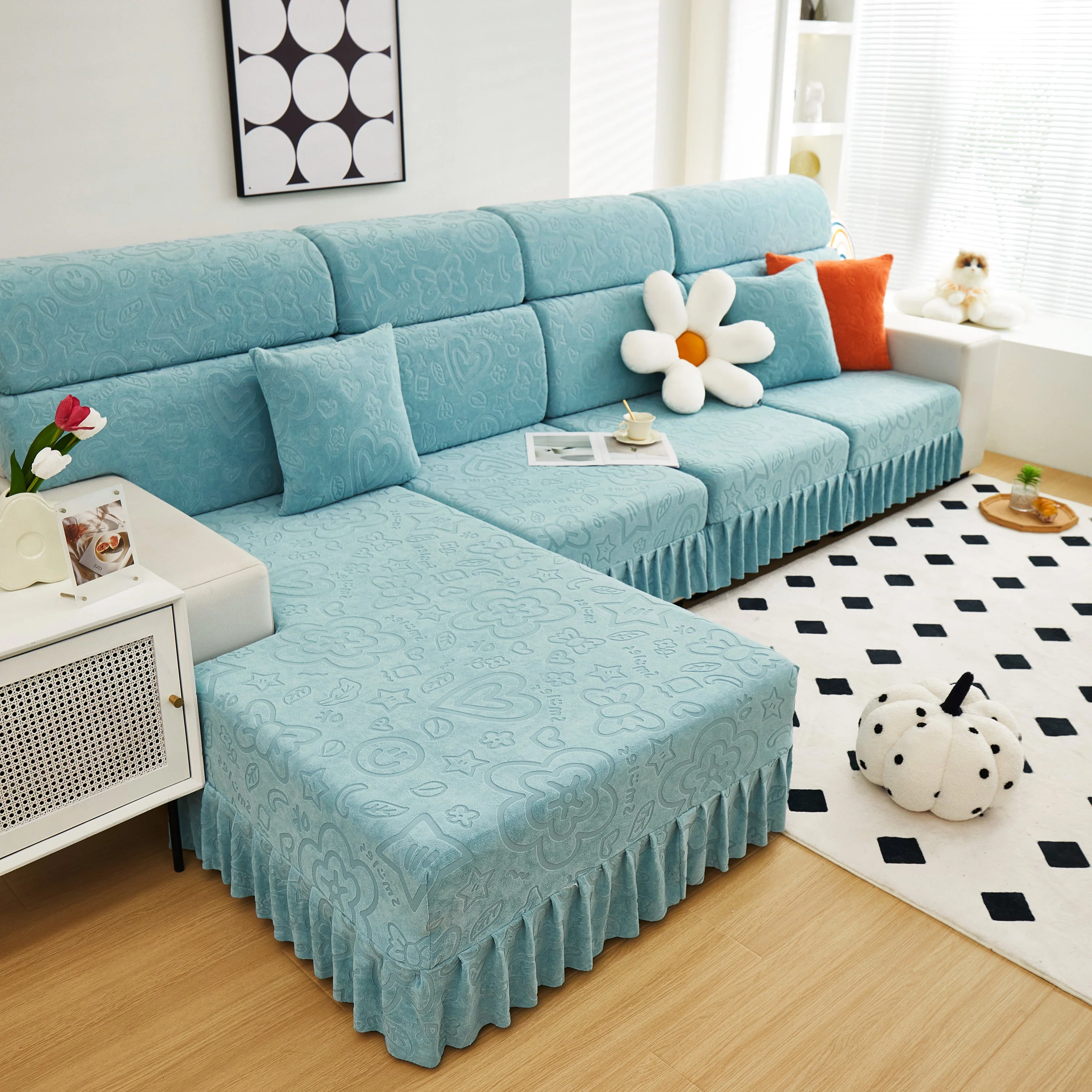 Elastic Skirted Couch Cushion Covers for 1/2/3/4-Seater Sofas, Furniture Protector for Pets, Kids - Image 45