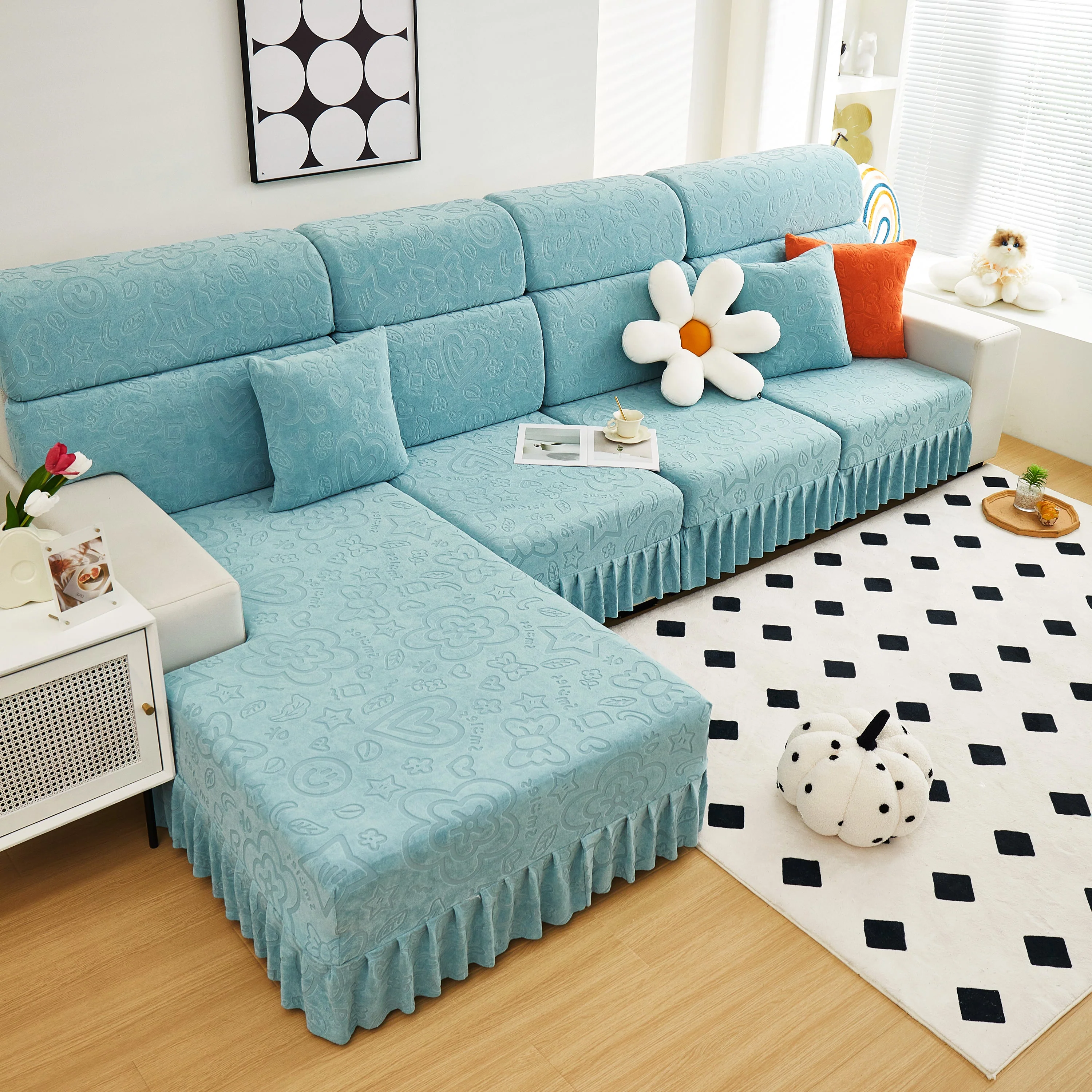 Elastic Skirted Couch Cushion Covers for 1/2/3/4-Seater Sofas, Furniture Protector for Pets, Kids - Image 46