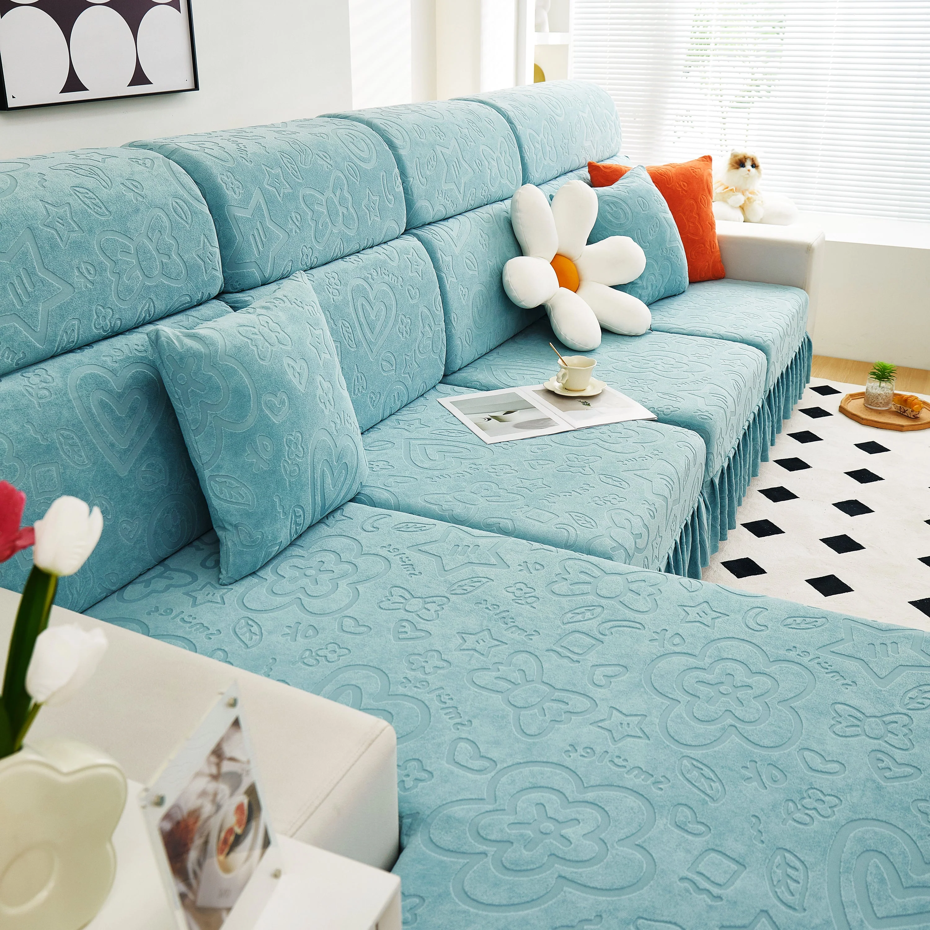 Elastic Skirted Couch Cushion Covers for 1/2/3/4-Seater Sofas, Furniture Protector for Pets, Kids - Image 49