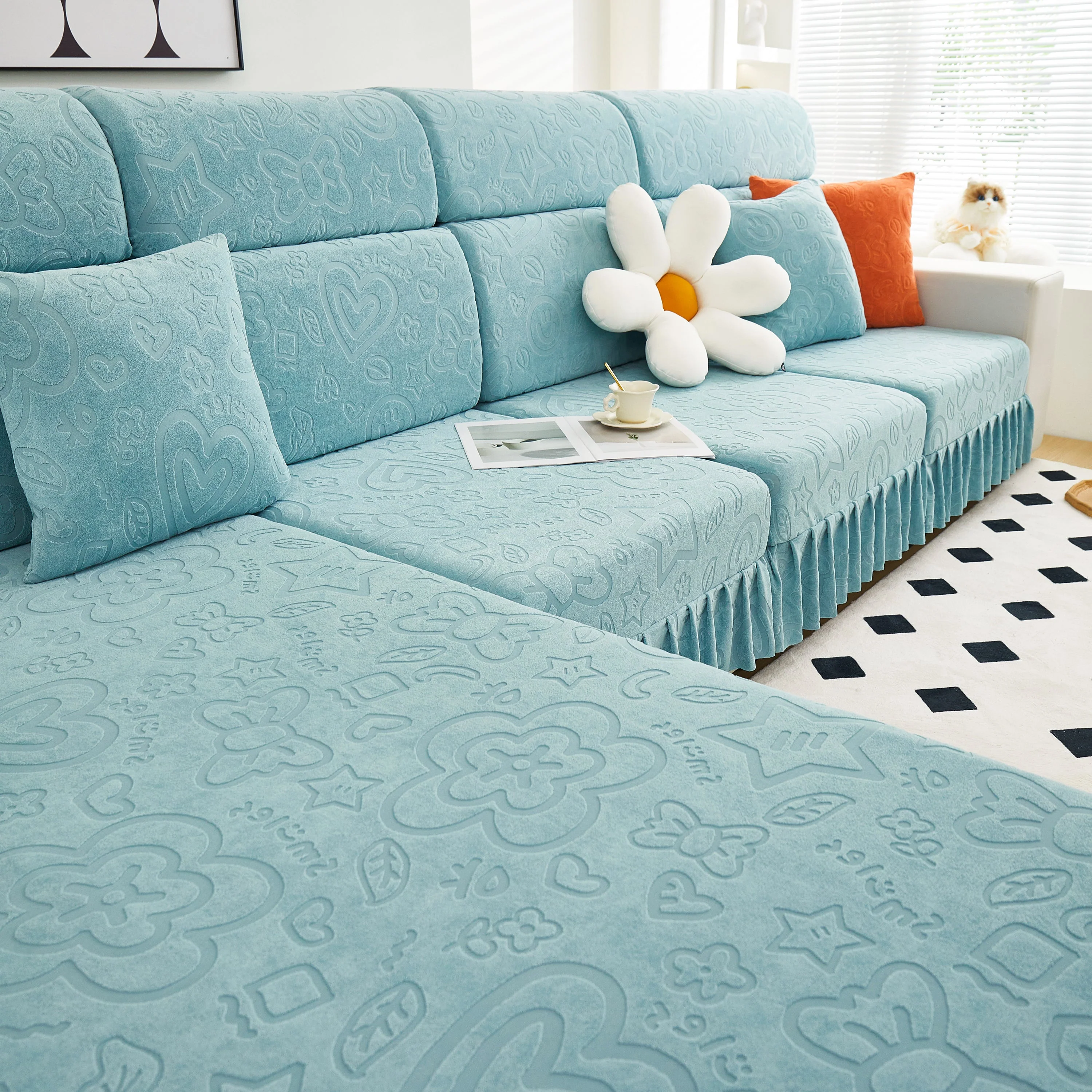 Elastic Skirted Couch Cushion Covers for 1/2/3/4-Seater Sofas, Furniture Protector for Pets, Kids - Image 52