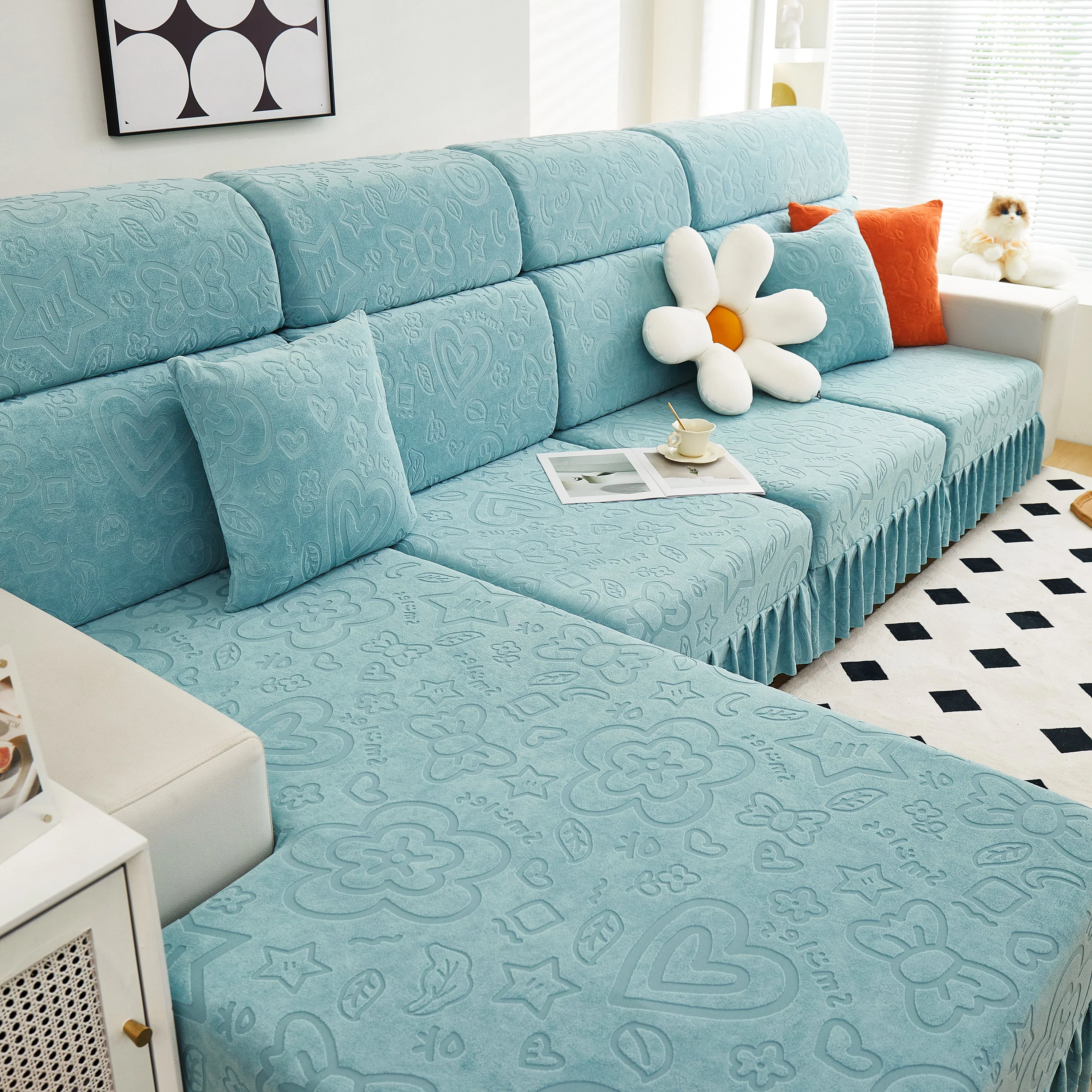Elastic Skirted Couch Cushion Covers for 1/2/3/4-Seater Sofas, Furniture Protector for Pets, Kids - Image 53