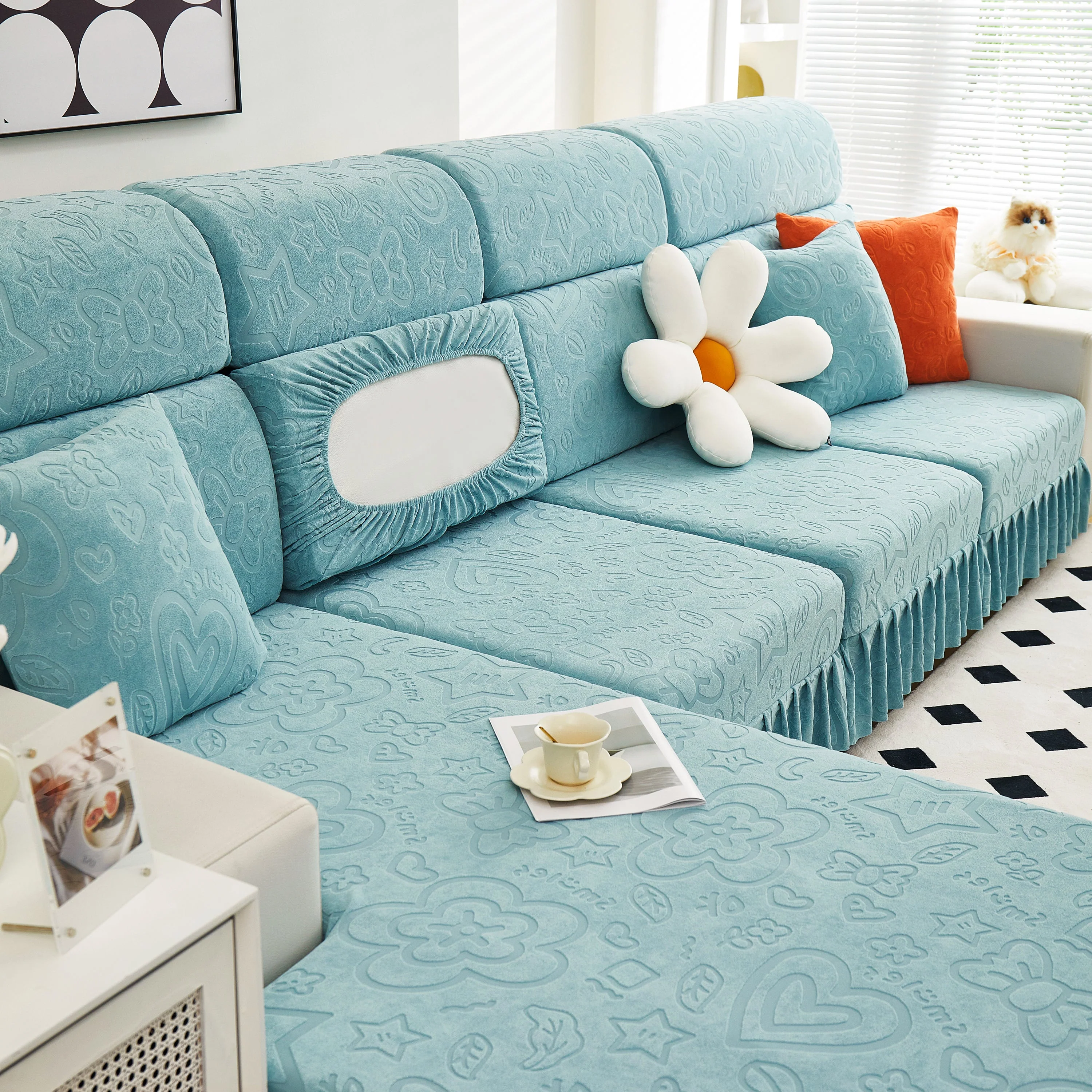 Elastic Skirted Couch Cushion Covers for 1/2/3/4-Seater Sofas, Furniture Protector for Pets, Kids - Image 55