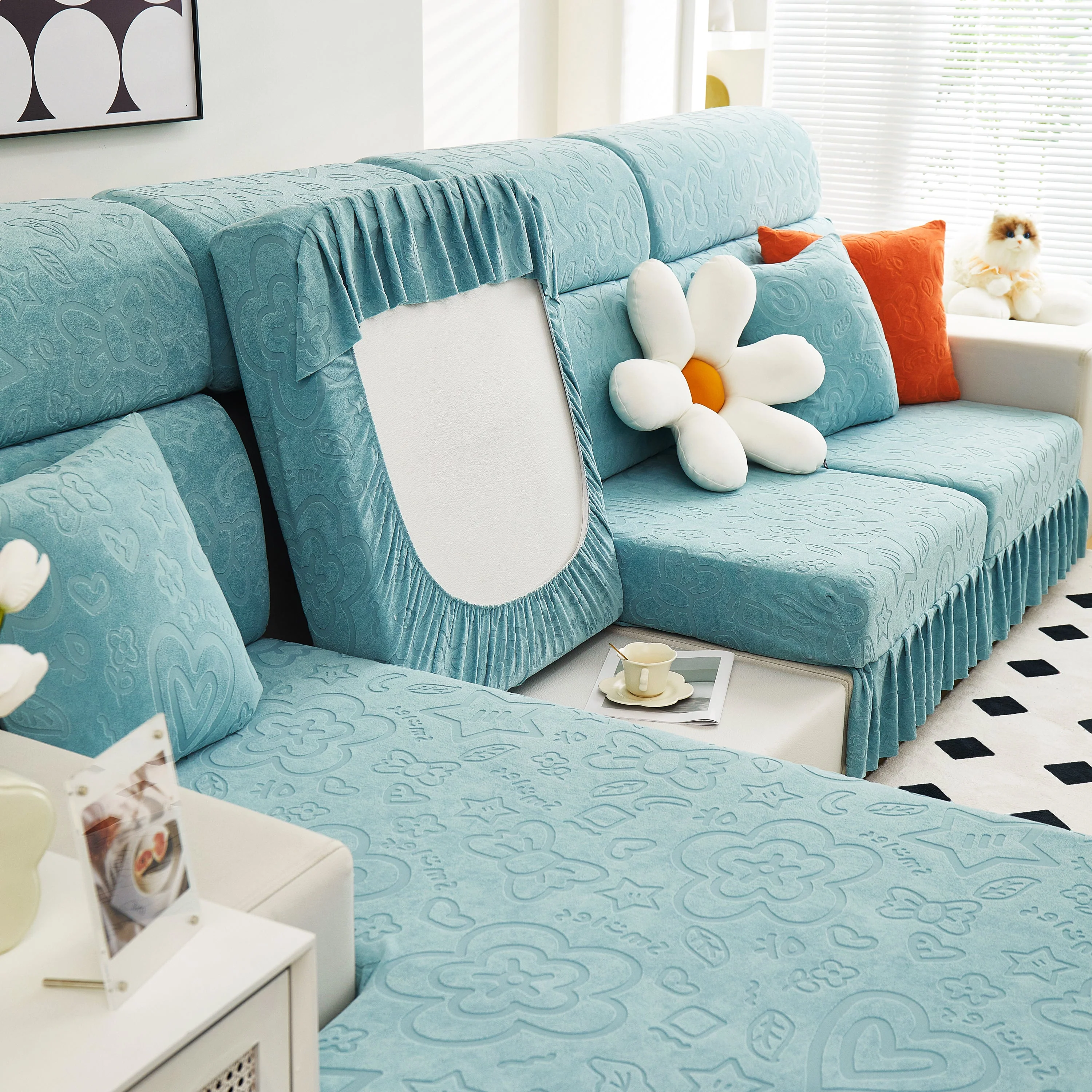 Elastic Skirted Couch Cushion Covers for 1/2/3/4-Seater Sofas, Furniture Protector for Pets, Kids - Image 56