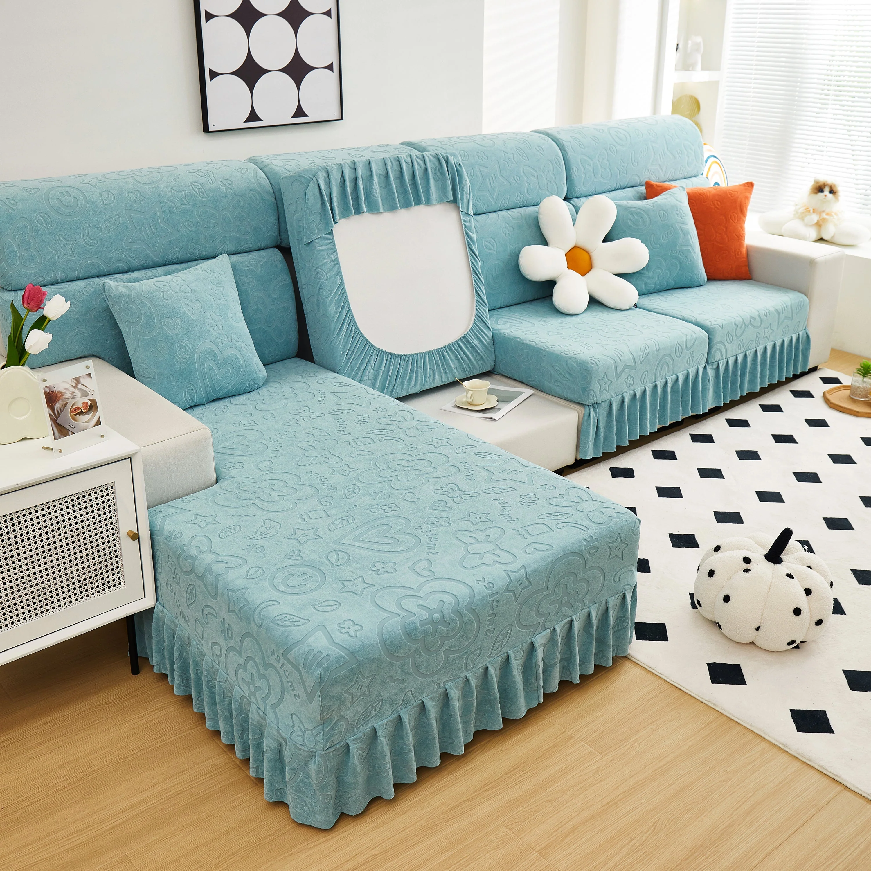 Elastic Skirted Couch Cushion Covers for 1/2/3/4-Seater Sofas, Furniture Protector for Pets, Kids - Image 57