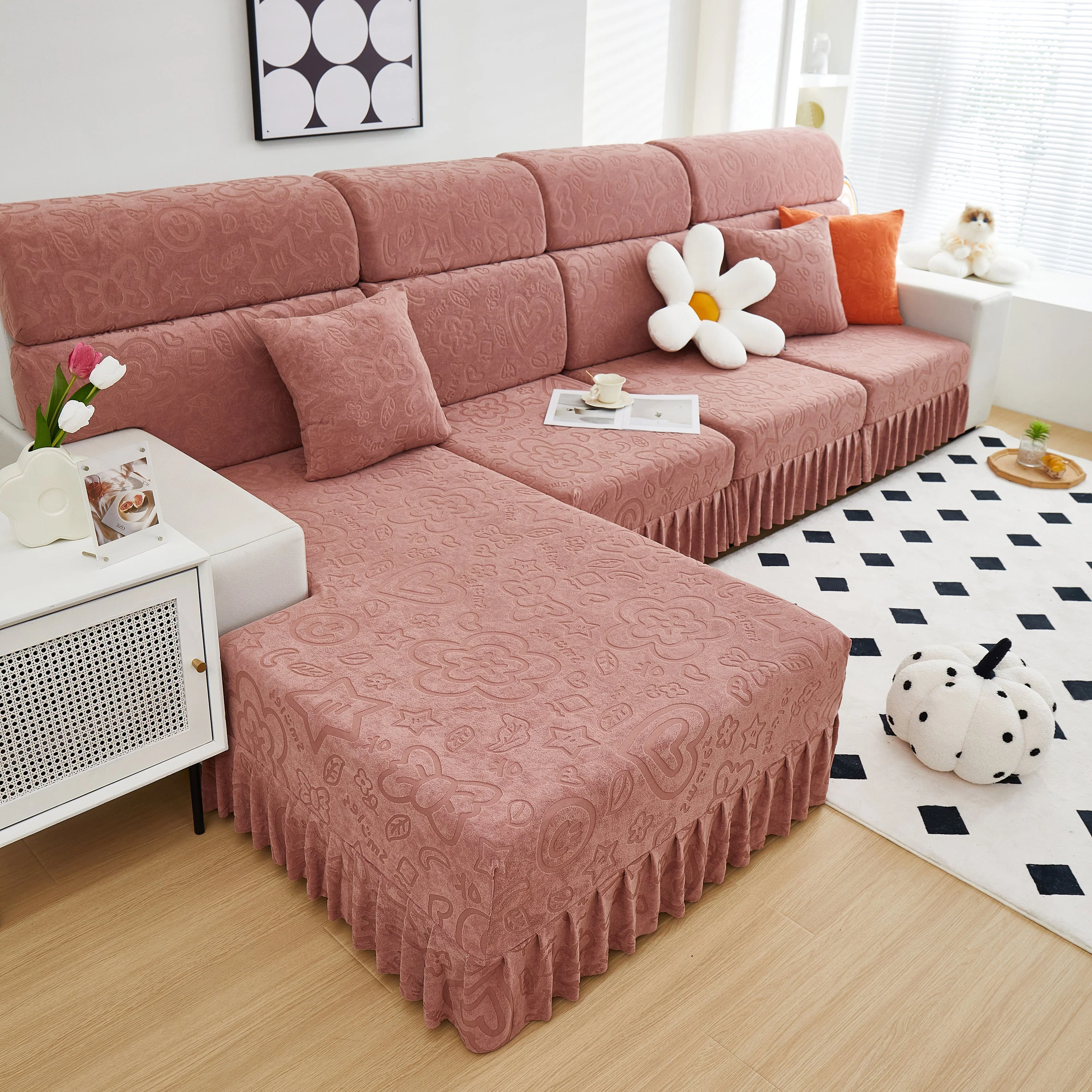 Elastic Skirted Couch Cushion Covers for 1/2/3/4-Seater Sofas, Furniture Protector for Pets, Kids - Image 66