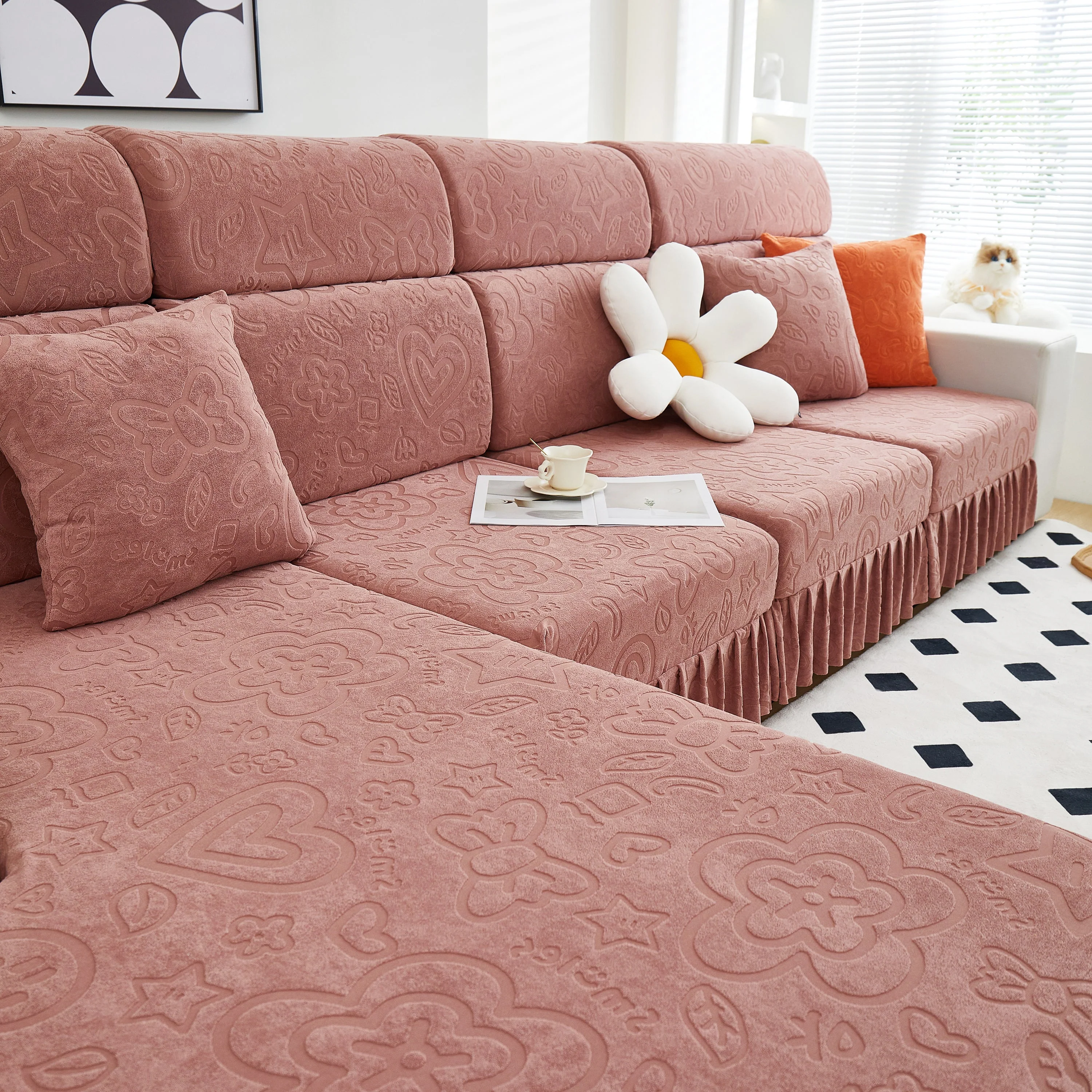 Elastic Skirted Couch Cushion Covers for 1/2/3/4-Seater Sofas, Furniture Protector for Pets, Kids - Image 70