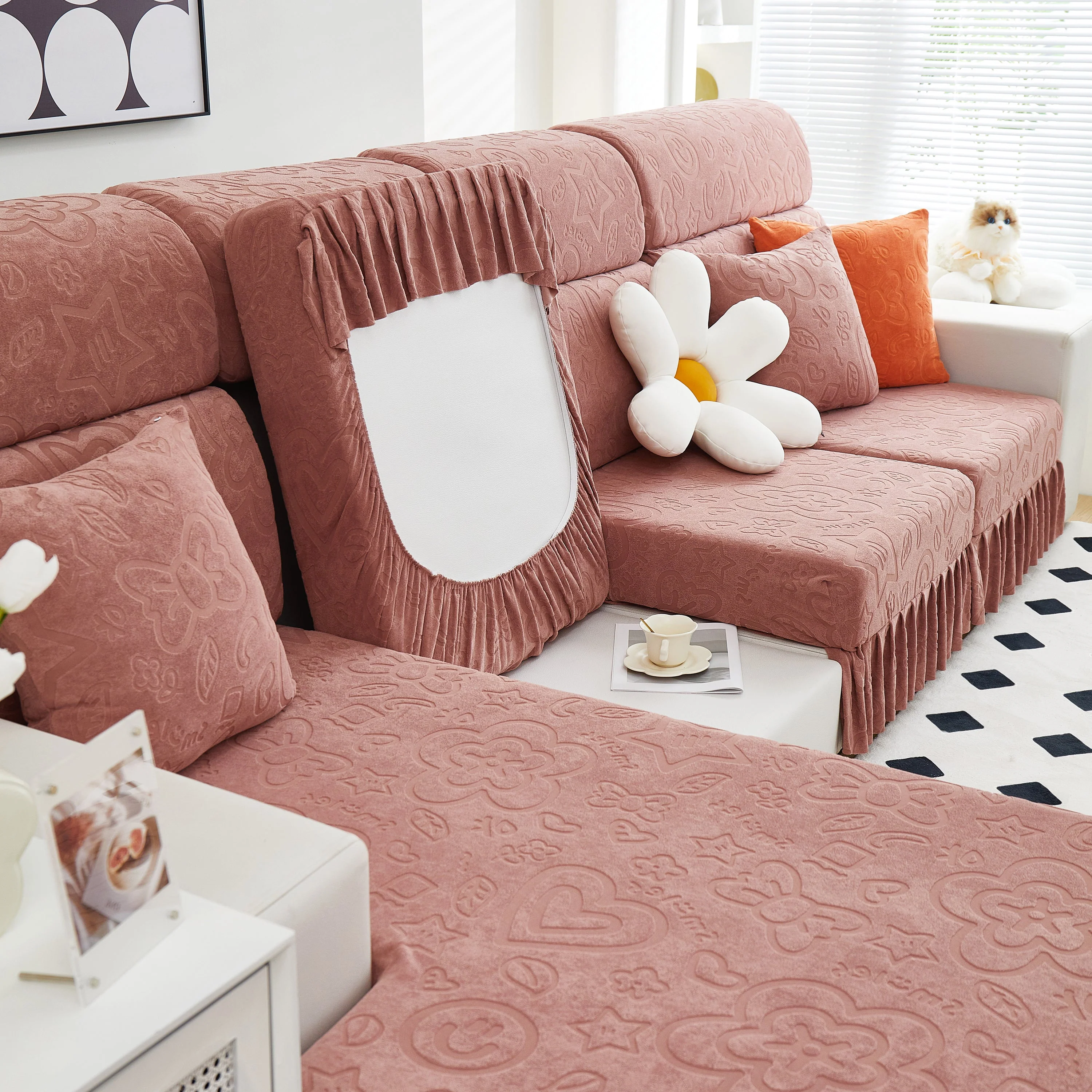 Elastic Skirted Couch Cushion Covers for 1/2/3/4-Seater Sofas, Furniture Protector for Pets, Kids - Image 77