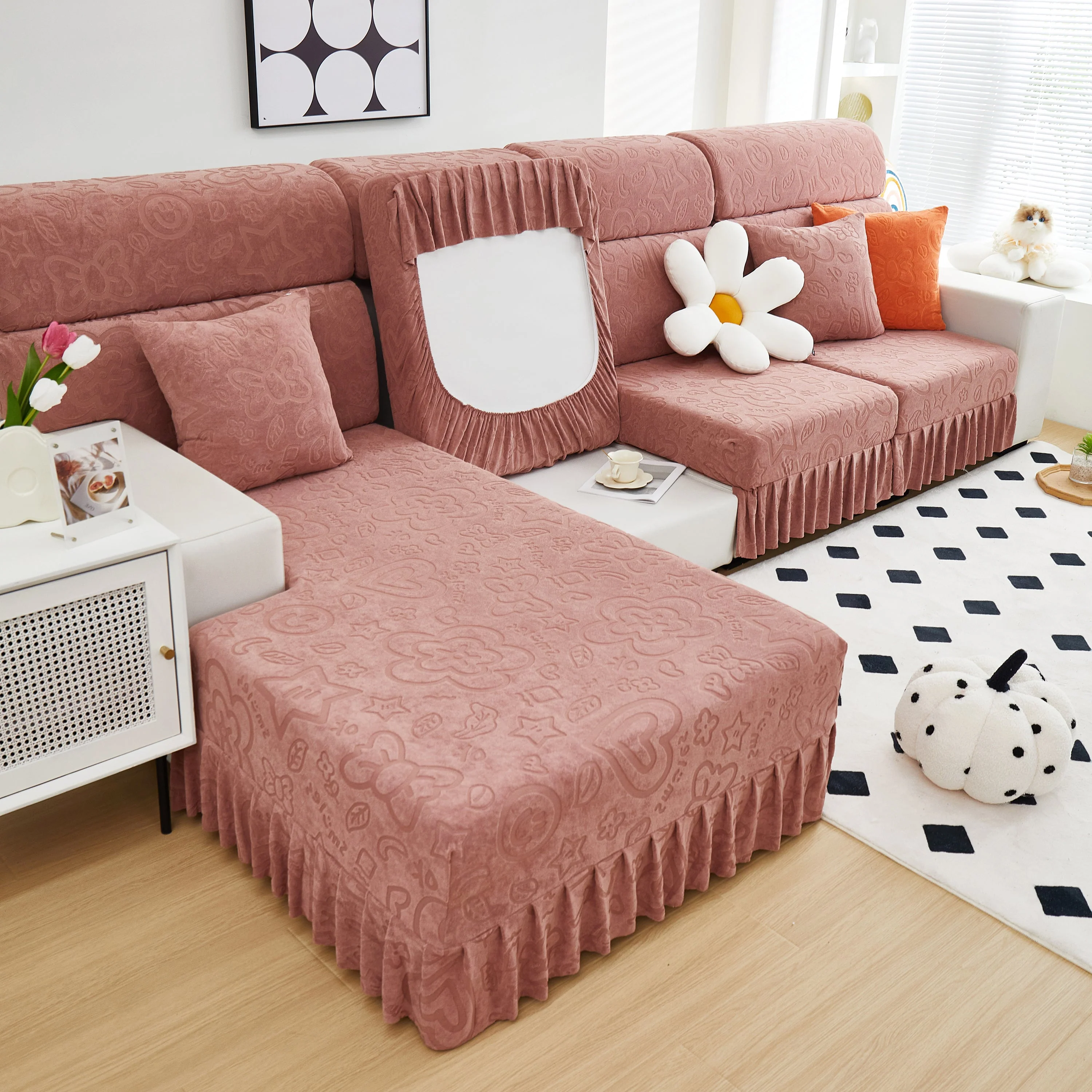 Elastic Skirted Couch Cushion Covers for 1/2/3/4-Seater Sofas, Furniture Protector for Pets, Kids - Image 78