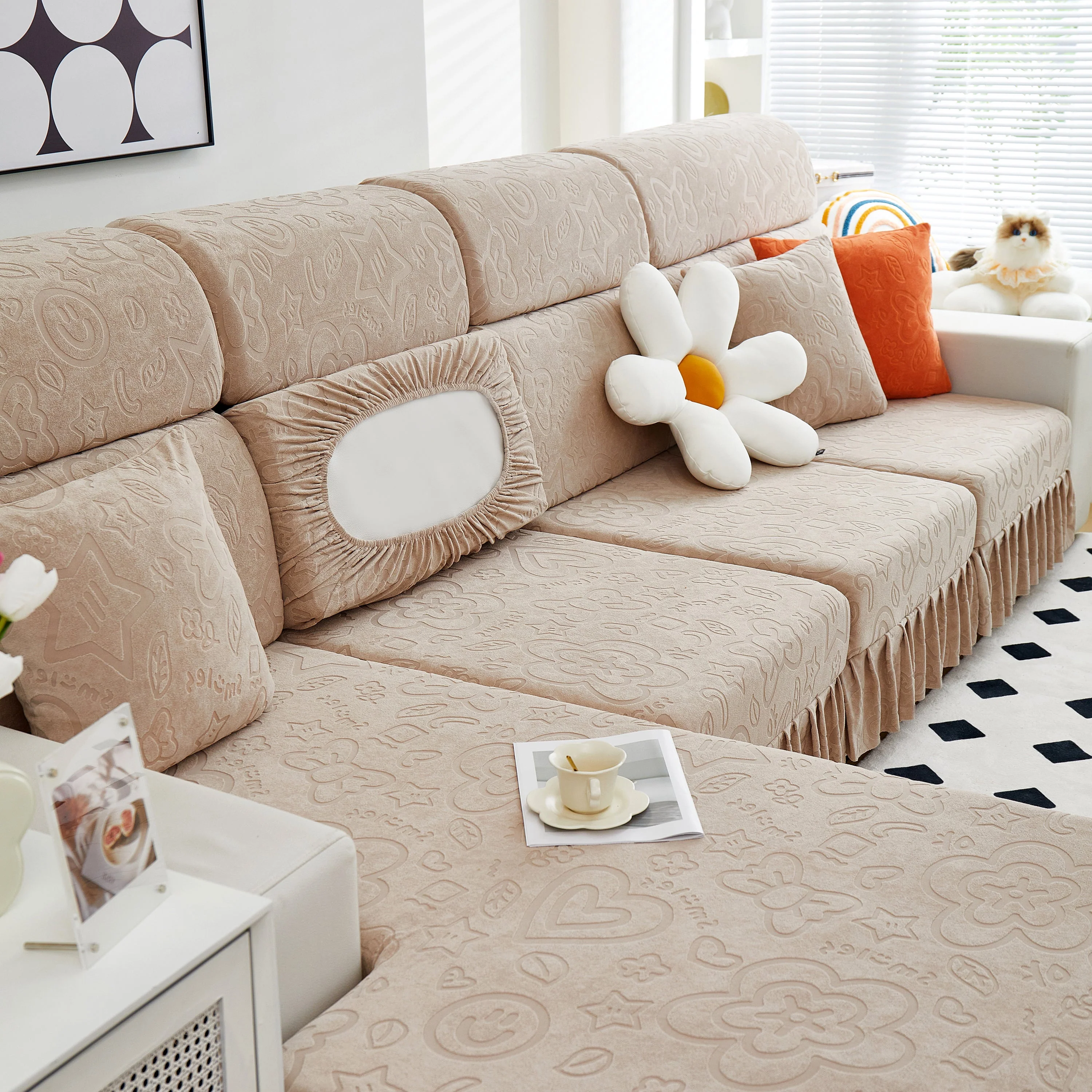 Elastic Skirted Couch Cushion Covers for 1/2/3/4-Seater Sofas, Furniture Protector for Pets, Kids - Image 8
